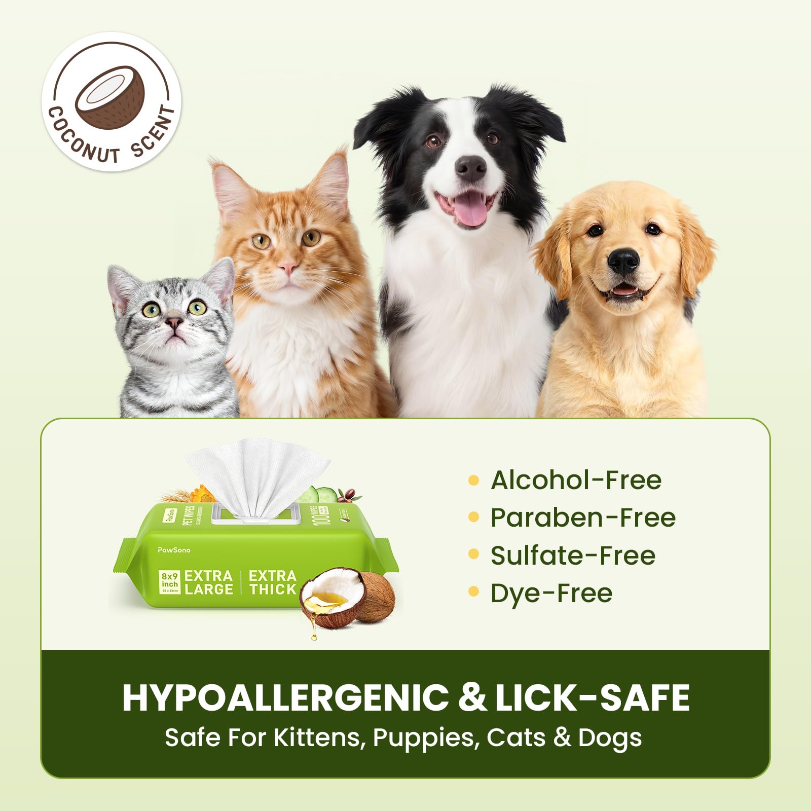 Hypoallergenic Pet Wipes for Dogs & Cats – Quick Clean & Deodorize Paws, Butt, Eyes, Ears, Face & Fur | Daily Grooming After Walks and Between Baths | Extra Large & Thick | Coconut Scented, 400 Count - image 3