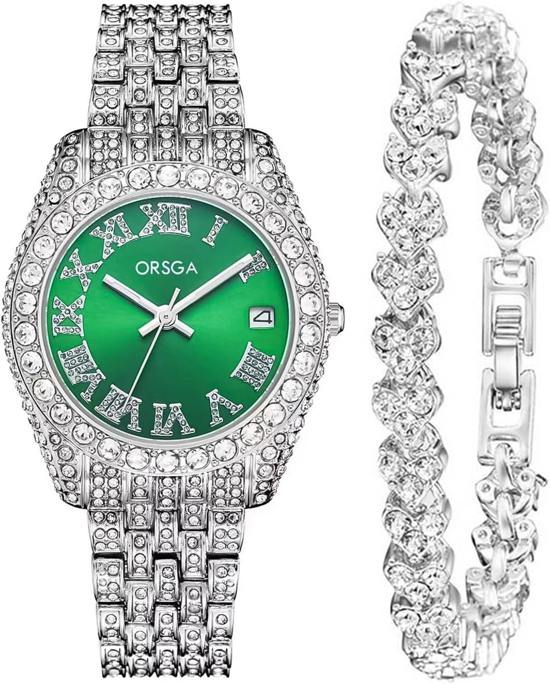 CIVO Women Watches Silver Stainless Steel Analogue Ladies Watches Waterproof Quartz Minimalist Wrist Watch Womens Classical Elegant Luminous Date, Designer Watches for Women Green Business Dress