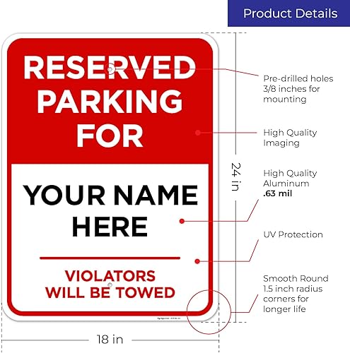 Miniatura 43 de Letrero personalizado de Reserved Parking All Violators Will Be Towed, 12 x 18 pulgadas, libre de óxido, aluminio 063, resistente a la decoloración
