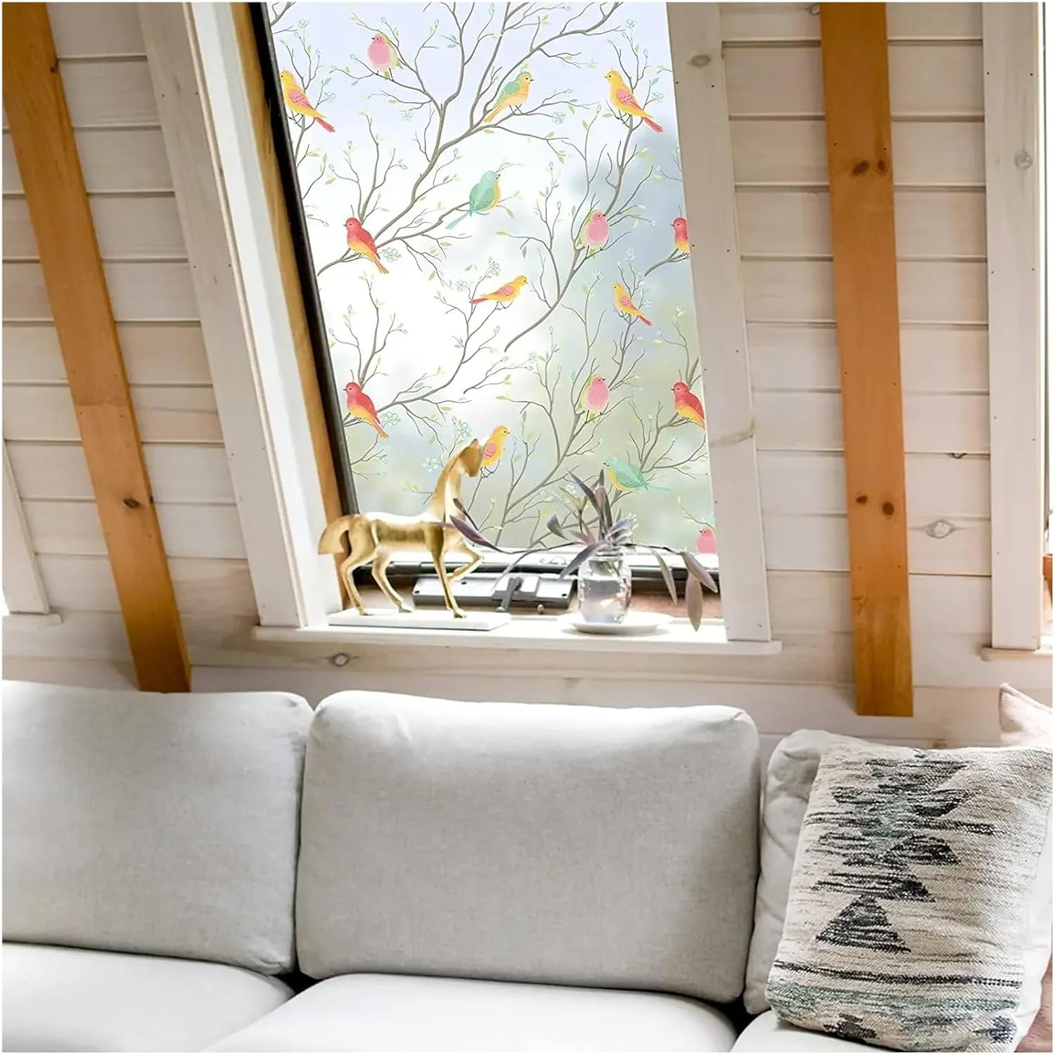 Privacy Window Film Opaque Static Cling Non Adhesive Bird Decals Decorative Glass Cover Tint Frosted Stickers for Home for Room(Color1,55x200 cm)