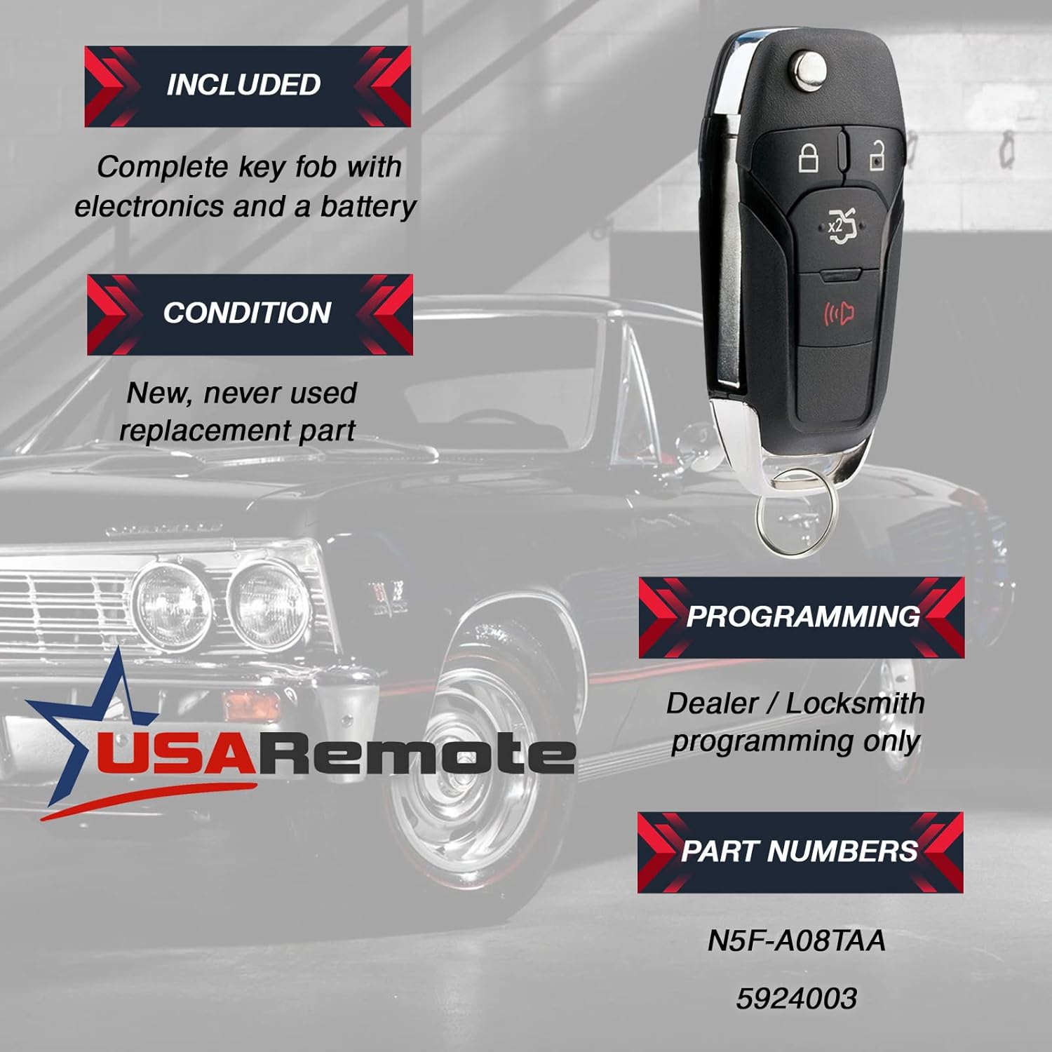 Flip Key for 2013-2016 Ford Fusion Keyless Entry Remote Fob (N5F-A08TAA 164-R7986)