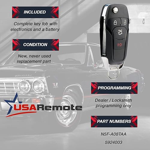 Miniatura 9 de 2 llaves abatibles para Ford Fusion 2013, 2014, 2015, 2016 sin llave (N5F-A08TAA 164-R7986)