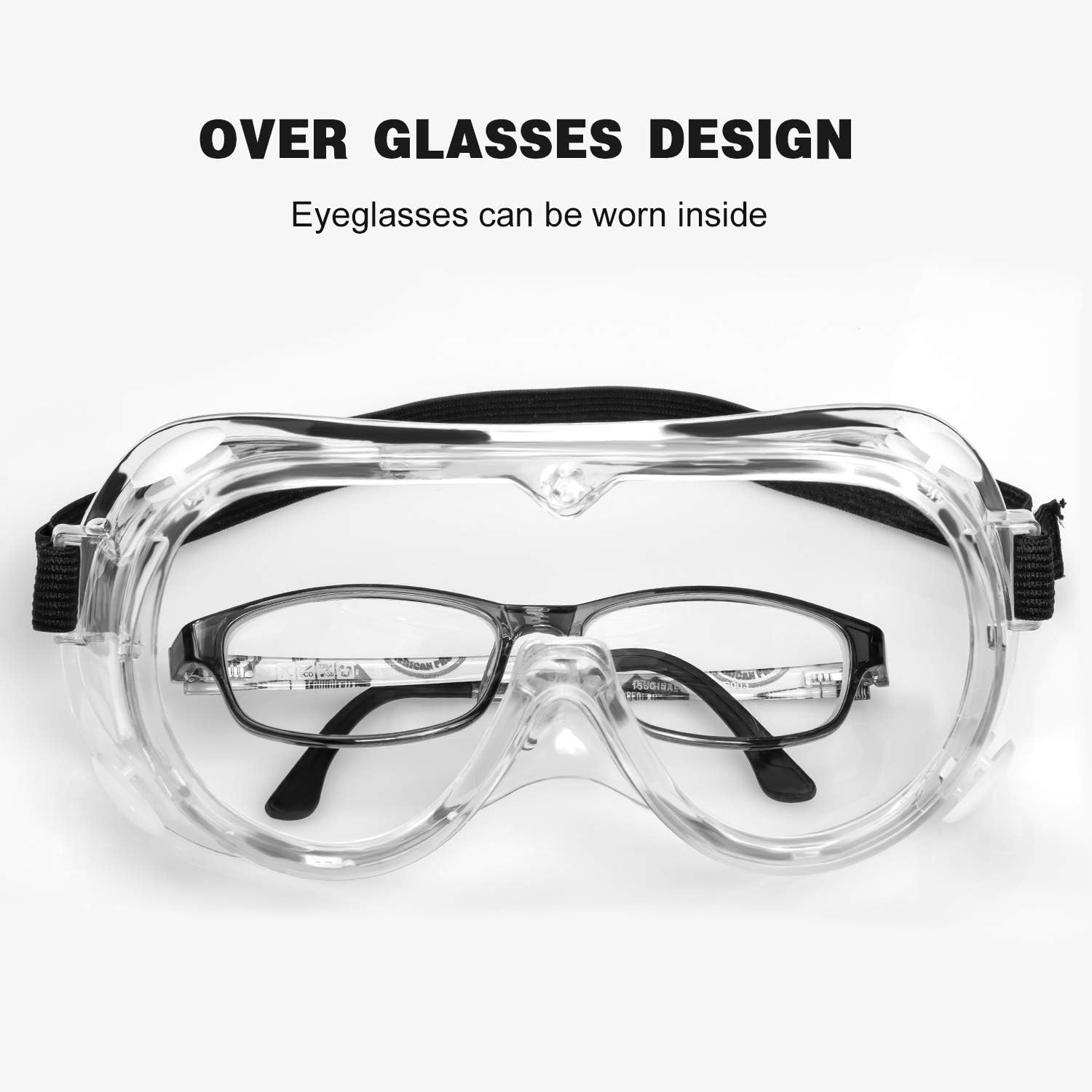 Hestiasko Safety Goggles Protective Safety Glasses, Eye Protection Shield with Anti-Fog and Clear Lens, Wide-Vision (2)