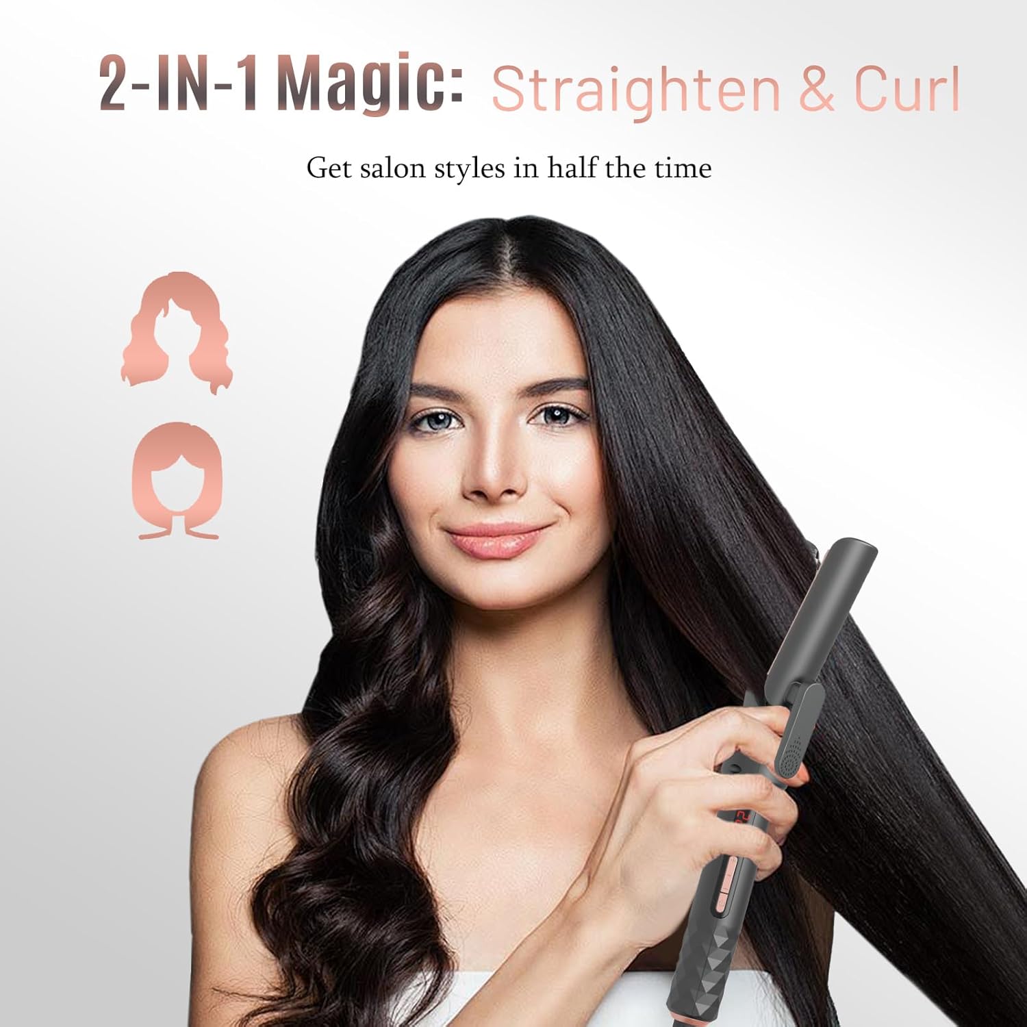 4-in-1 Curling Iron Set for Long Hair, Fast Heating Ceramic Ionic Hair Curler, Flat Iron & Hot Brush Combo, Frizz-Free Styling Tool with Dual Voltage for Home & Travel - Image 4