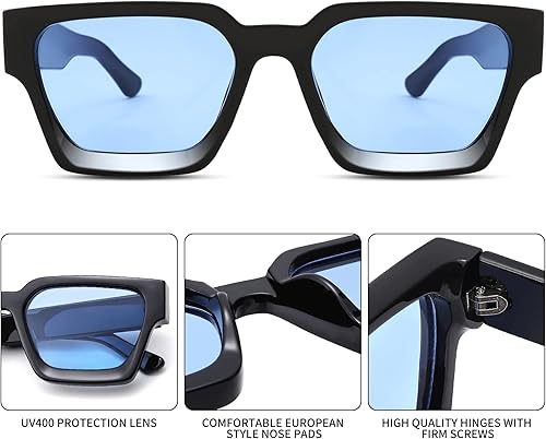 Miniatura 5 de Lentes de sol cuadrados retro para hombres y mujeres, marco grueso, rectangulares, gruesos