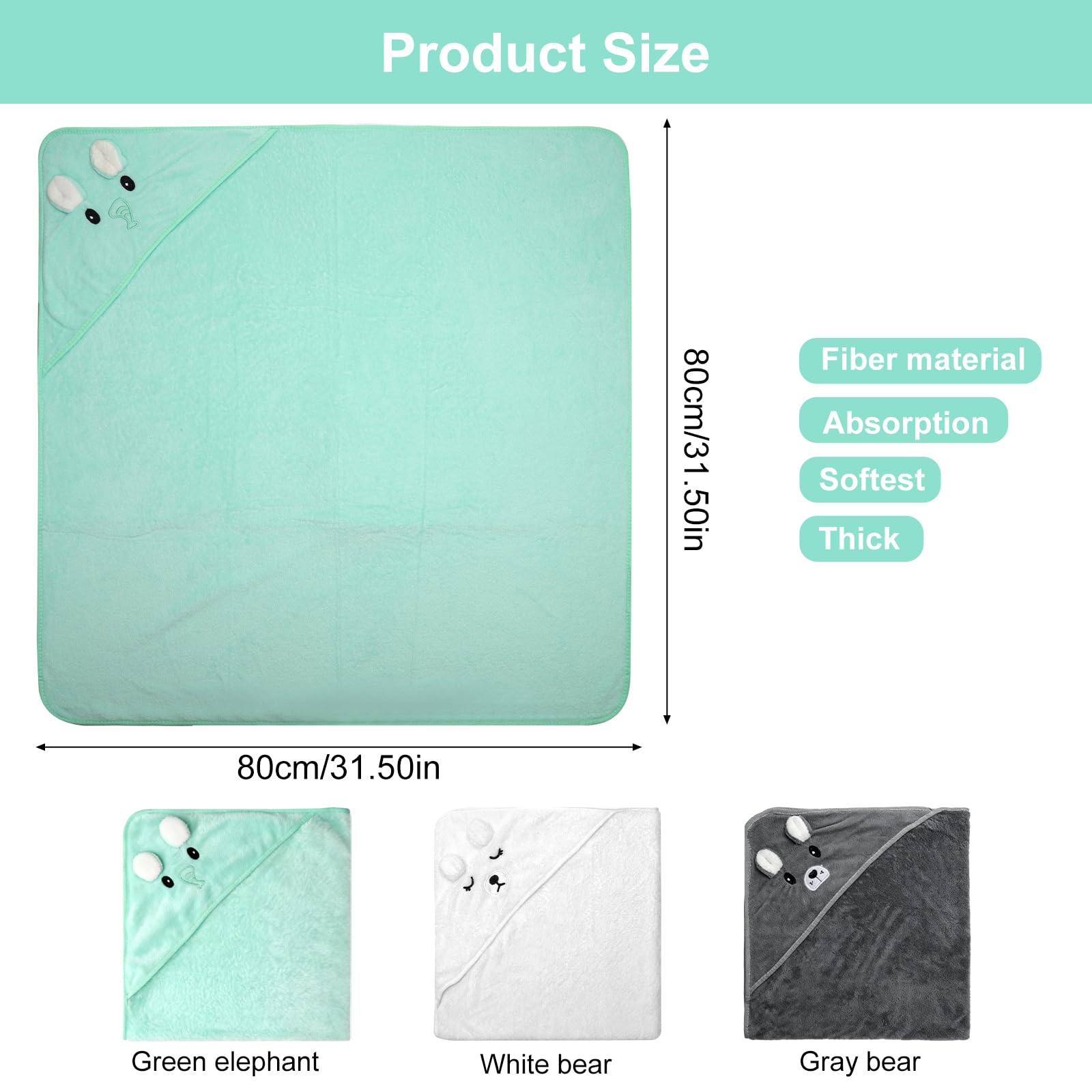 VOSSOT 3 Piezas Toallas de Baño con Capucha, 80 x 80 cm Toalla de Baño con Capucha para Bebé, Toalla Bebe Regalo Recien Nacido Niño Toallas Bebe con Capucha de Animales 0-3 Años Capa de Baño Bebé