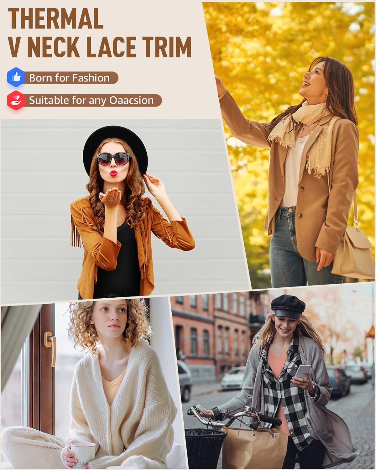 WOWENY Sleeveless Thermal Fleece Tank Top for Women V Neck Lace Tops Camisole Warm Base Layer Underwear Cold Weather - Image 6