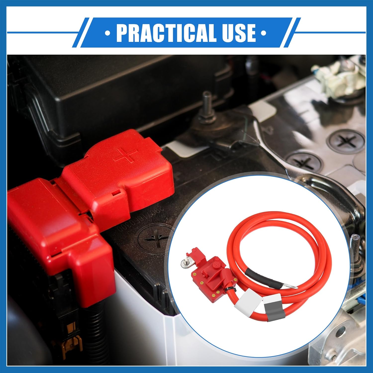 Car Positive Battery Terminal Cable Compatible for BMW 528i 535i 550i M5 2008-2010, Durable Plastic Red Fuse Blow Off Cable Lead Wire Plus Pole Item Replacement