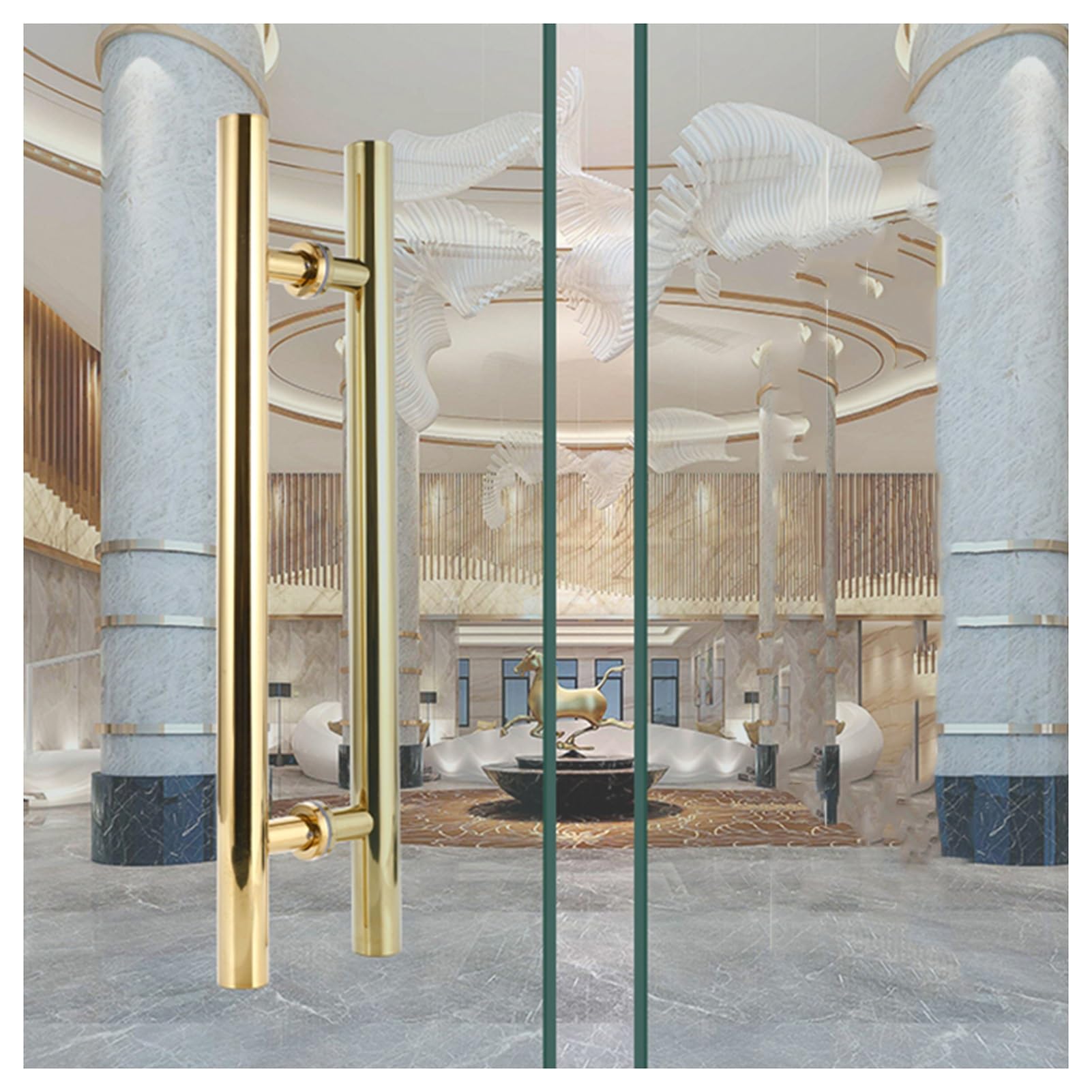 LQZAXSRDR Sliding Barn Door Handle, Stainless Steel Glass Shower Door Handle Bathroom Pull Multicolor Multiple Sizes(Gold,Pitch-800mm)