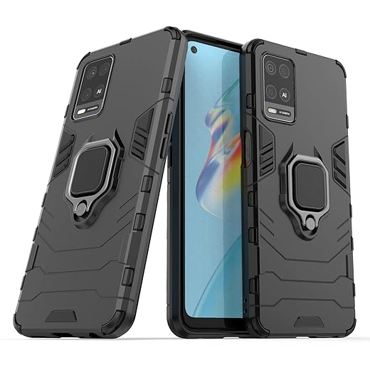 2ndSpring Case for OPPO A54 4G,Hybrid Heavy Duty Protection Shockproof Defender Kickstand Armor Case Cover,Black