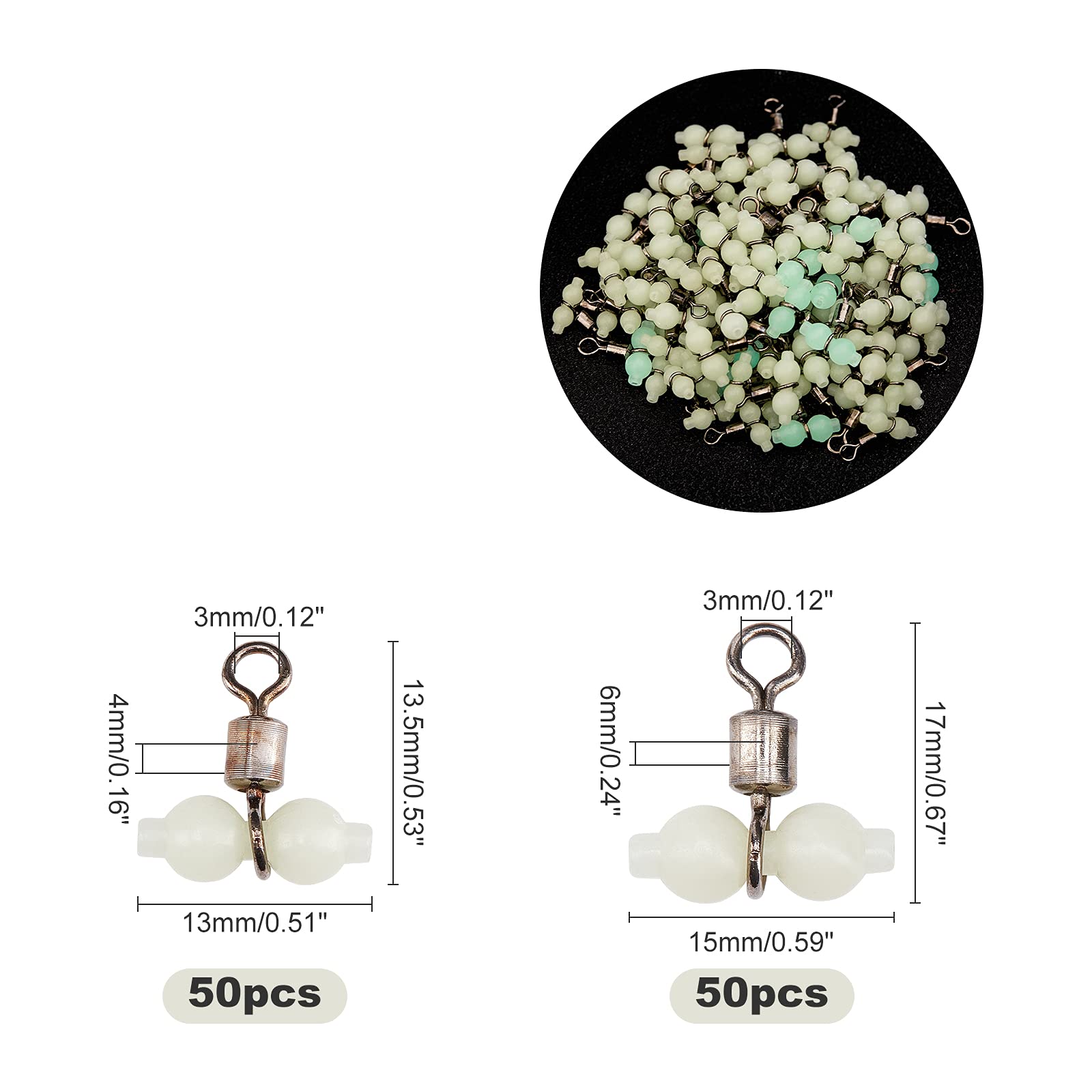 SUPERFINDINGS Circa 100 Pz 2 Dimensioni Girevoli per Attrezzatura da Pesca Connettori per Linee Trasversali A 3 Vie Girelle per Canna Rotante da Pesca con Perline A Forma di Zucca