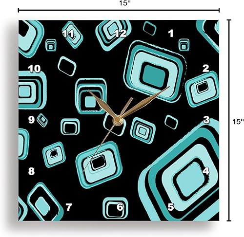 Miniatura 9 de 3dRose DPP_101322_3 Reloj de pared con patrón de cuadrados retro turquesa, 15 x 15 pulgadas