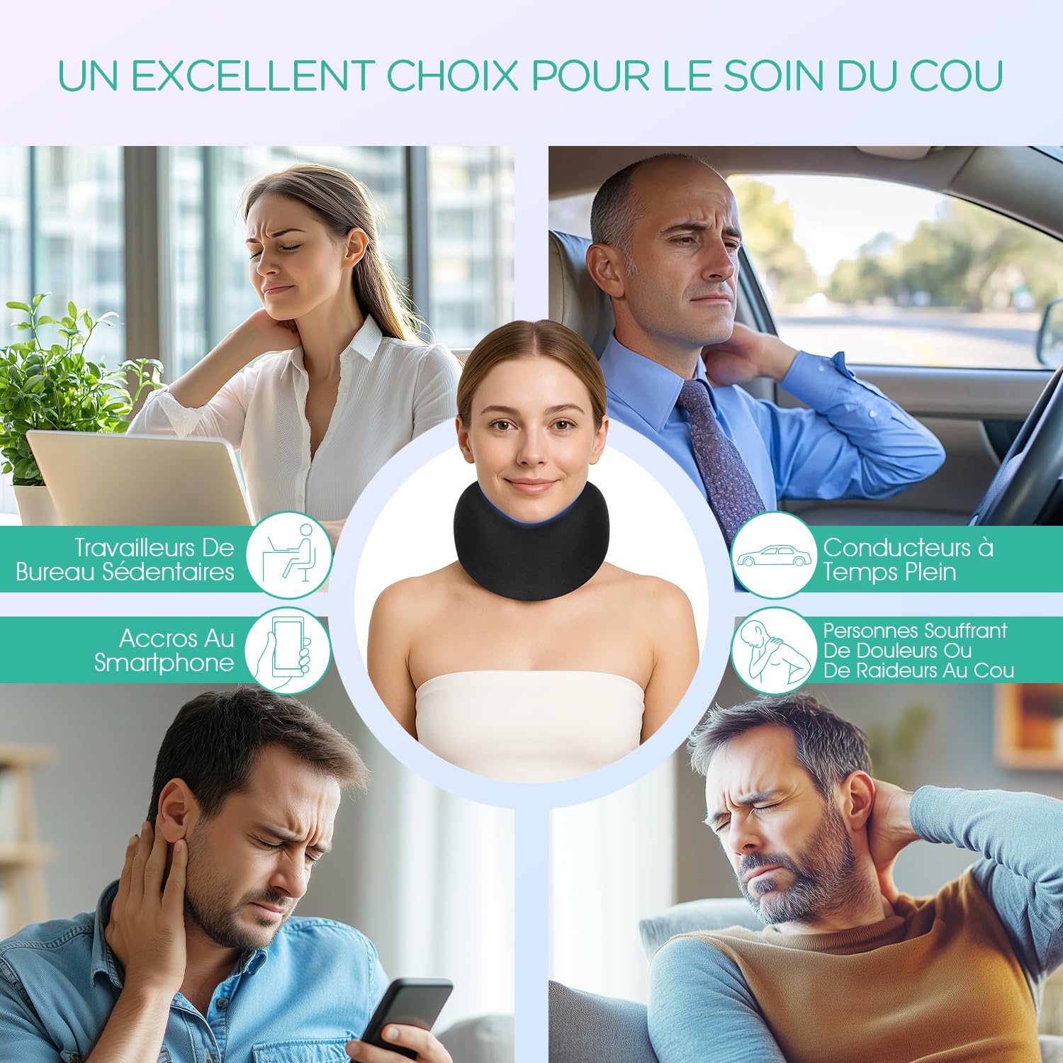 Minerve Collier Cervical, Cervical Réglable Super Doux pour Dormir Support pour le Cou Soulage la Douleur et la Pression Dans la Colonne Vertébrale pour Femme et Homme NB100