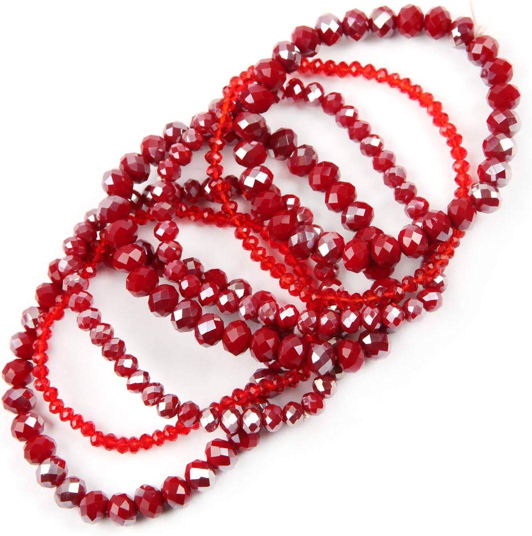 RIAH FASHION Bohemian Multi-Layer Beaded Stacking Statement Bracelets - Versatile Stretch Strand Sparkly Crystal Beads Wrap Slip-on Cuff Bangle Set