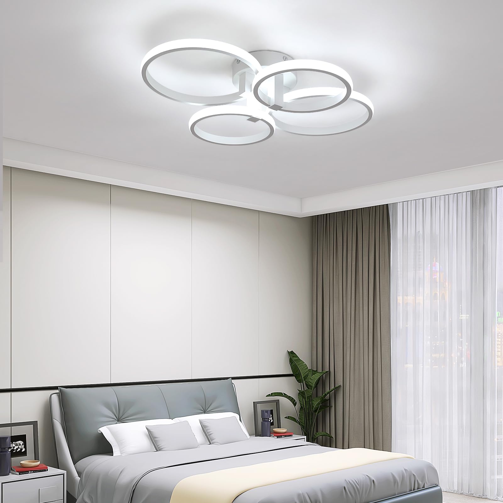 DELIPOP Plafoniera LED Soffitto, 56W 6300LM Lampada da Soffitto Moderna Rotonda, Bianco Lampadario Camera da Letto per Cucina, Soggiorno, Studio, Ufficio, Bianco Freddo 6500K, 57.5cm