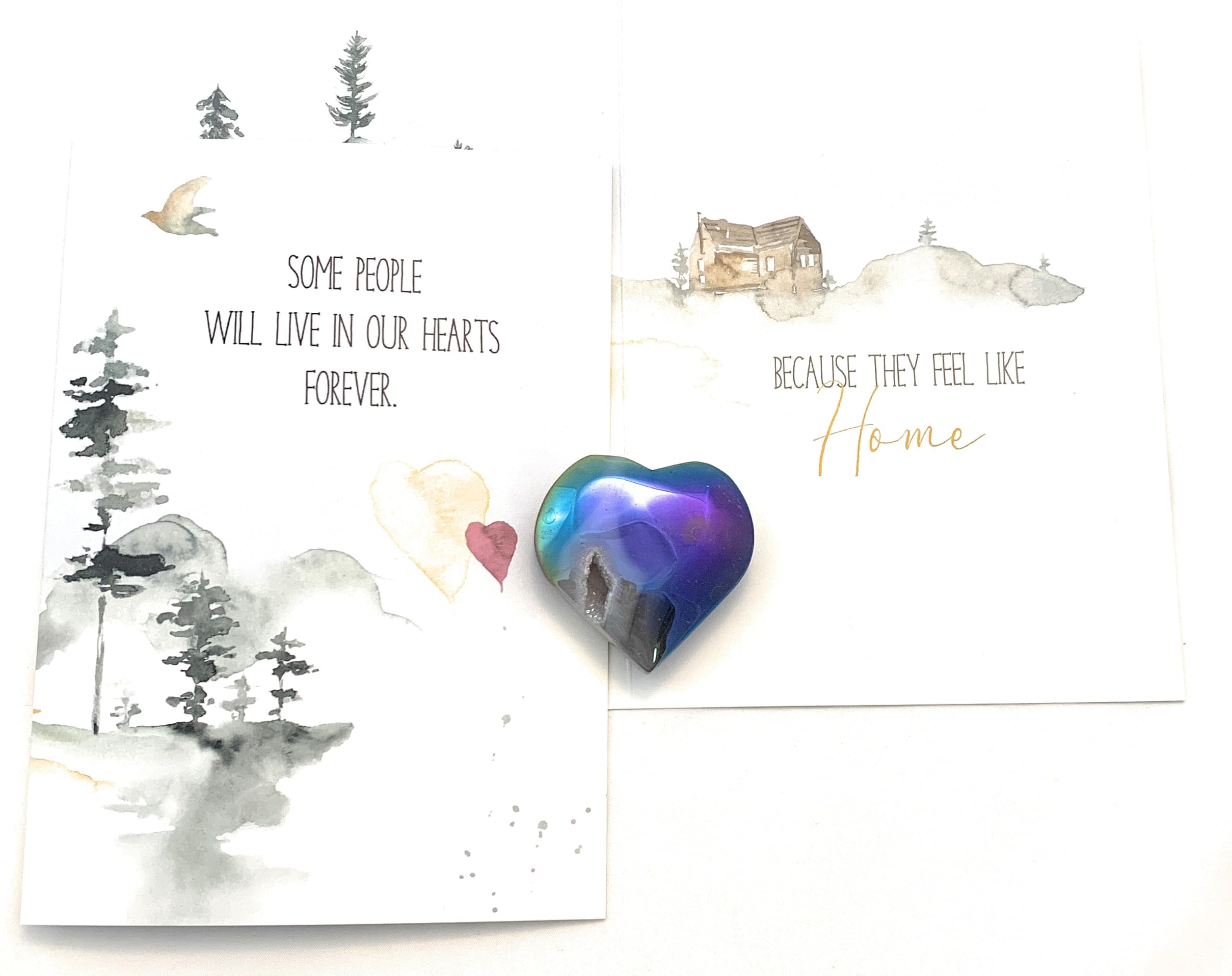 Smiling Wisdom | Some People Live in Our Hearts Forever Watercolor Greeting Card and Agate Heart in Bamboo Box | Women Men Wife Husband Fiance Parents