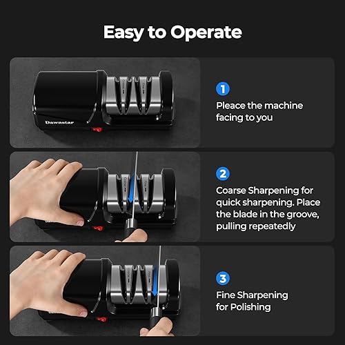 Miniatura 6 de Afilador de cuchillos eléctrico de diamante para cuchillos de cocina de acero inoxidable y cerámica, caja de recolección de polvo de metal, mango