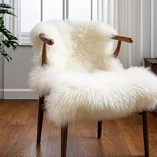 Genuine Sheepskin Rug – New Zealand Sheep Skin Fluffy Soft Single Pelt Lambskin for Bdroom, Living Room, Sofa, Chair, Bedside – Natural Ivory White Area Rug (2 x 3 ft)