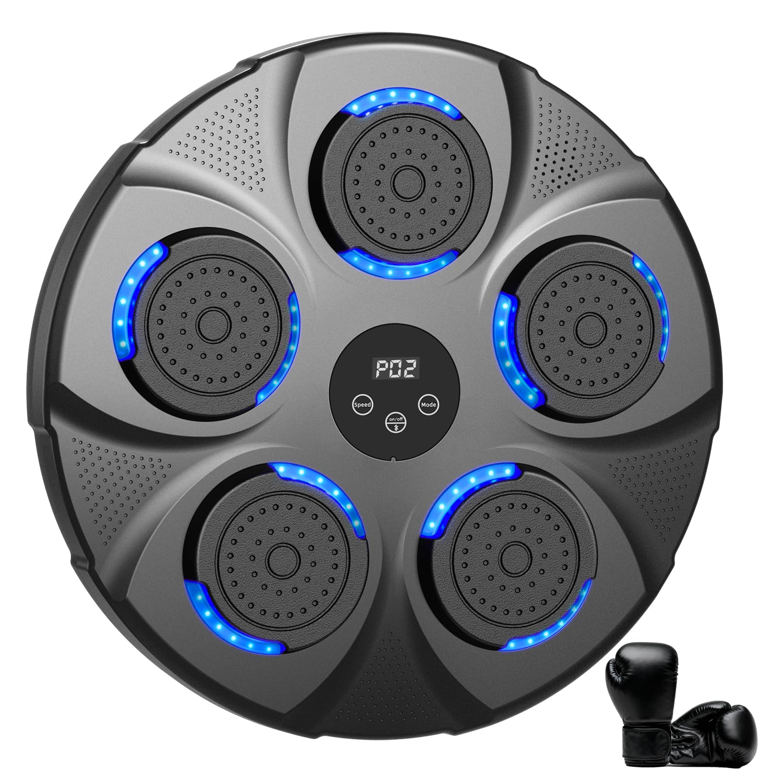 Macchina da Boxe Musicale, Macchina da Pugilato Elettronica Professionale con Guantoni, Bluetooth, 9 velocità/modalità per Bambini e Adulti, Casa, L'Ufficio, Palestra, NeroBlu