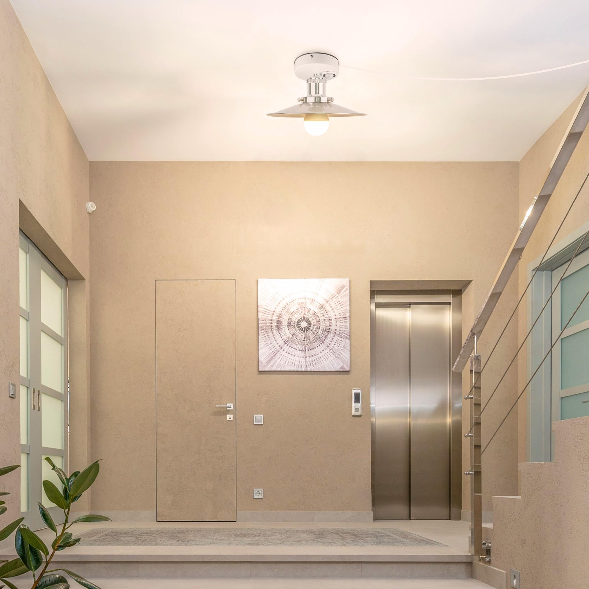 Plafoniera con sensore di movimento interno, lampada da soffitto in ferro industriale, sensore di movimento radar con cavo da 4,5 m e portalampada E27, per corridoio, bagno, scale, garage