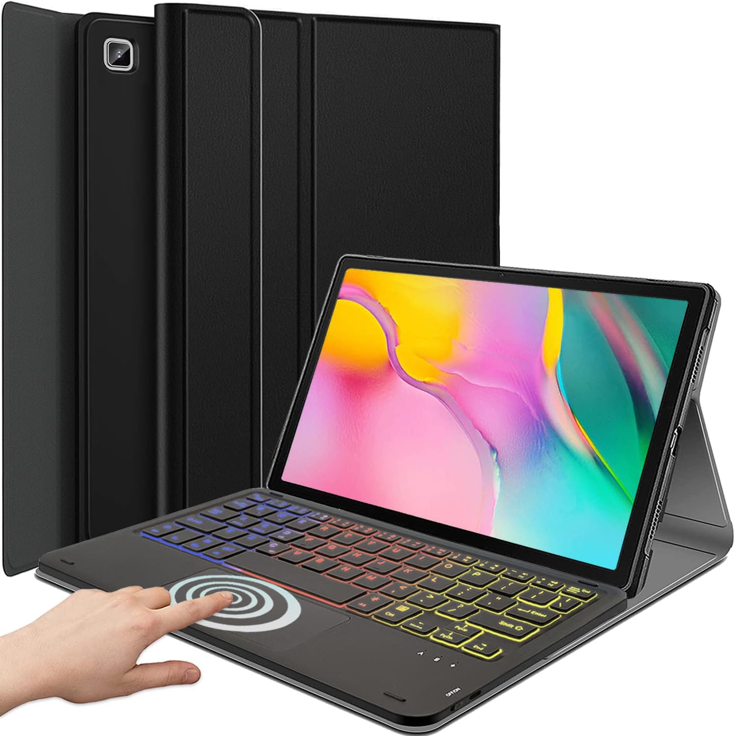 Backlit Touchpad Keyboard Case for Samsung Galaxy Tab A 10.1 2019 Release (SM-T510/T515/T517), 3-Zone Rainbow Backlit Wireless Keyboard with Slim Stand Cover Case for Galaxy Tab A 10.1 Inch