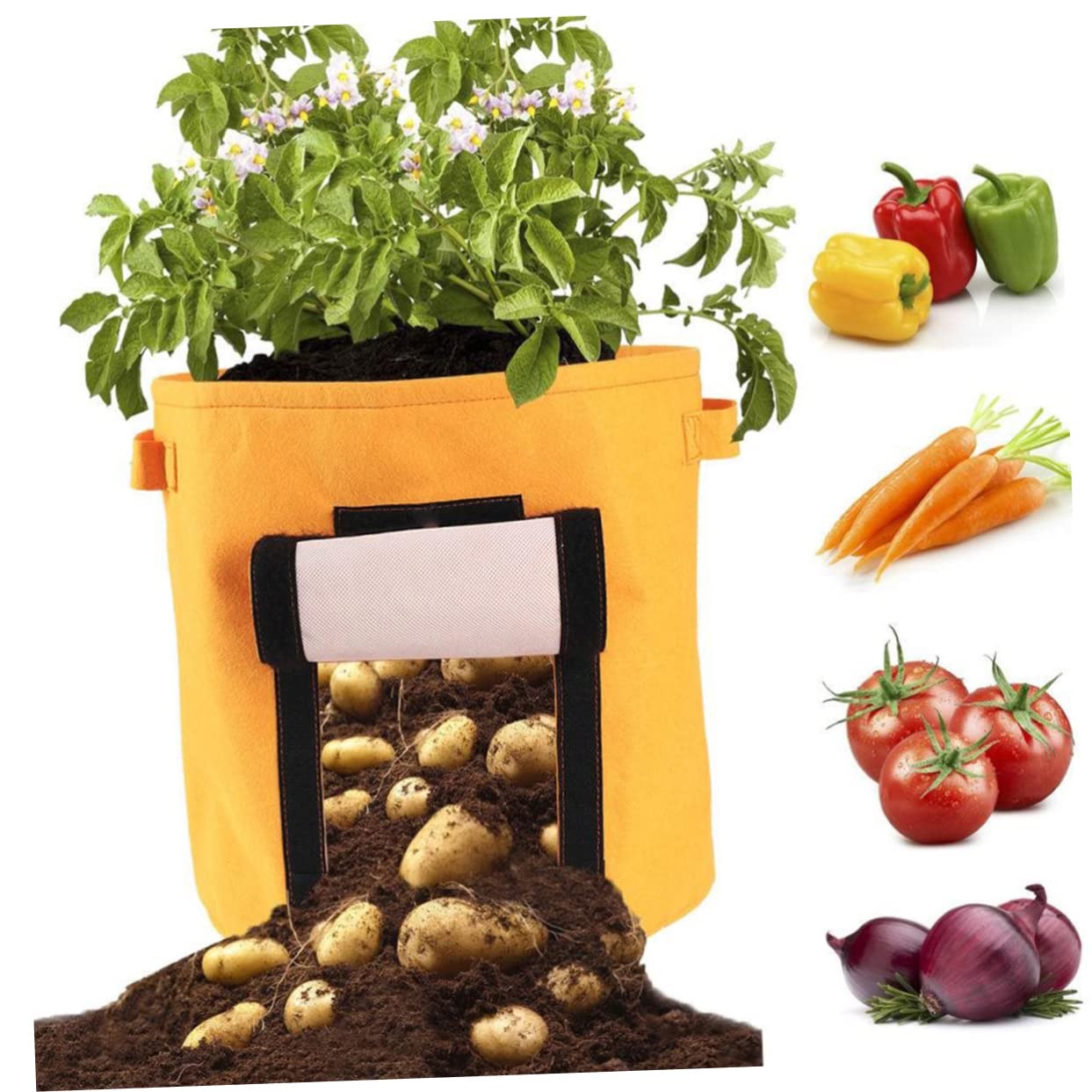 Milisten 3 Stücke Atmungsaktive Dicke Kartoffel Pflanzsäcke aus Umweltfreundlichem Vliesstoff mit Ernteklappe und Griff Wiederverwendbar für Kartoffeln Karotten Tomaten Zwiebeln Mittelgroß
