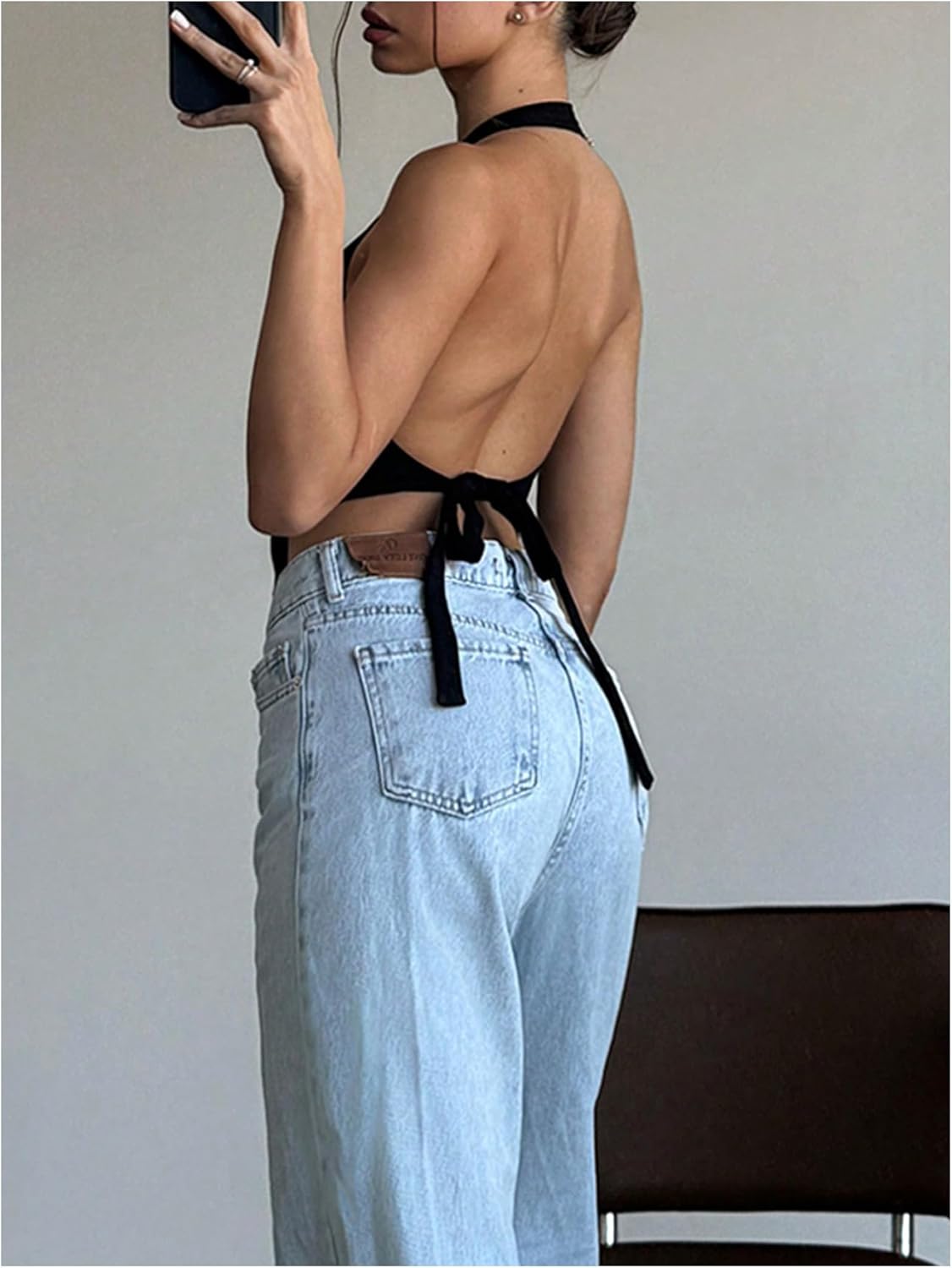 GORGLITTER Women's Fashion Cropped Vest Tops Sexy Backless Halter Tops Going Out Button Down Tank Tops - Image 3