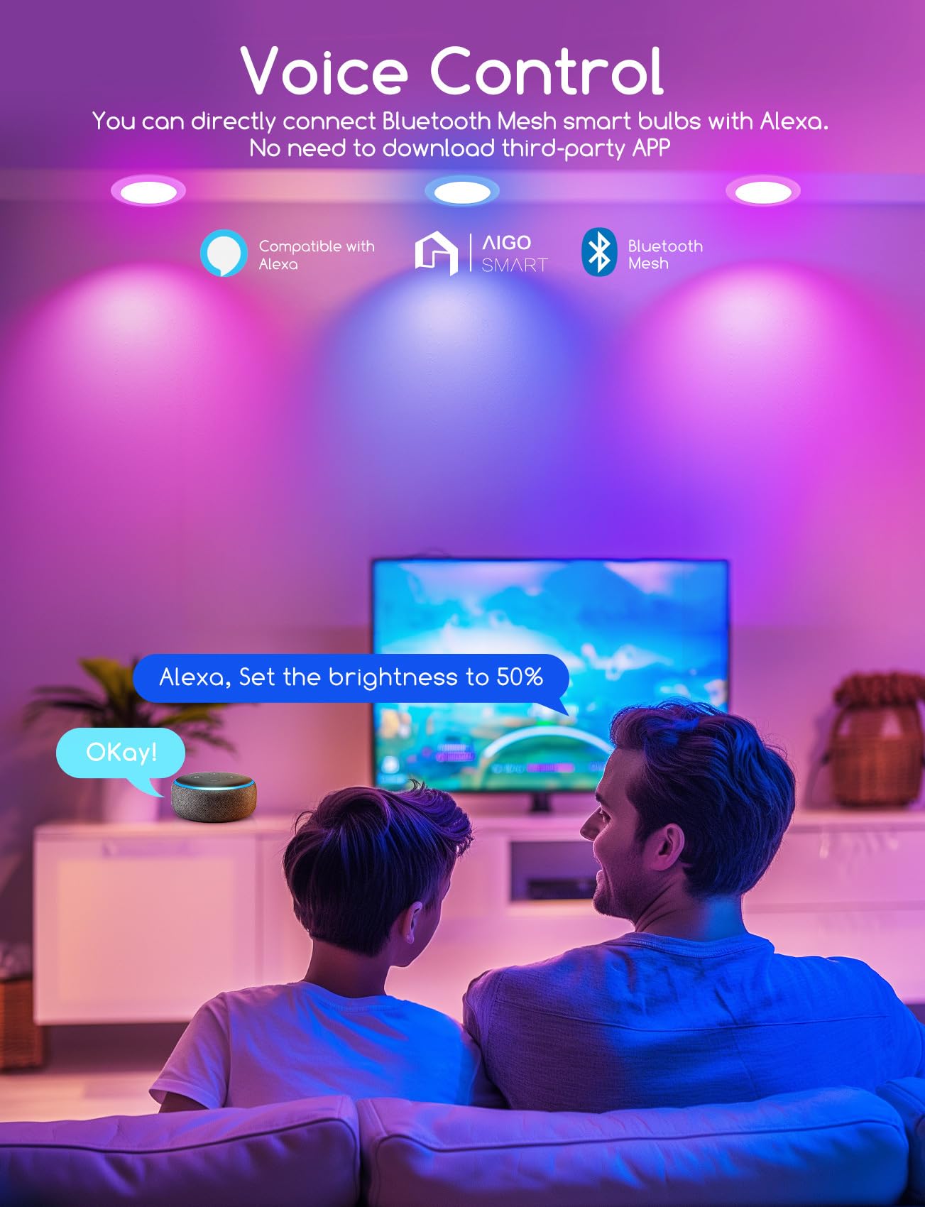 Aigostar Faretti LED da Incasso per Cartongesso 15W, Intelligente Faretto LED Interno Bluetooth Mesh Compatibili con Alexa, Dimmerabile RGB e Bianco Caldo a 2700K-6500K, Ф150-160mm, 4 unità