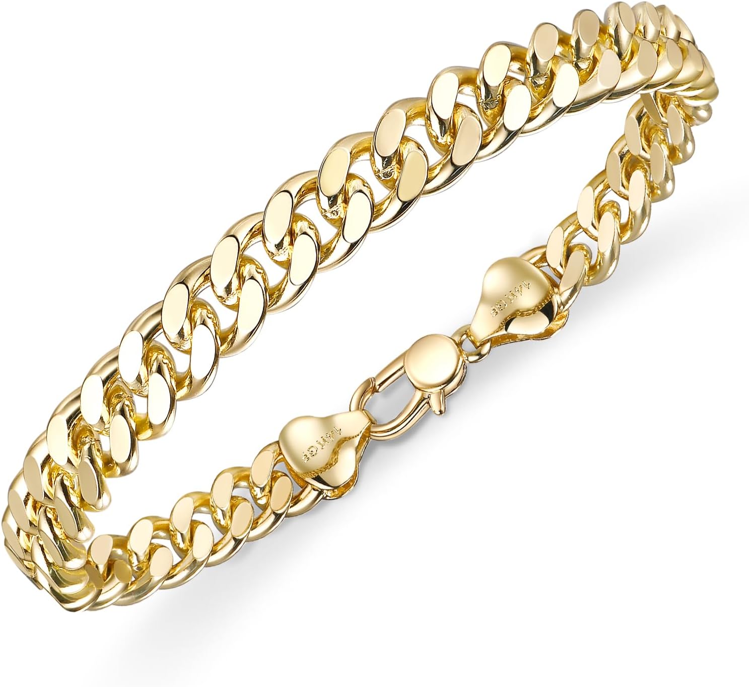 HIKARITO 7mm Gold Cuban Link Chain Bracelet for Men ＆ Women,14K Gold Bracelets Chain for Women & Men Chains for Mens Cuban Chains Bracelet Secure Buckle Hypoallergenic Trendy Dainty Jewelry Gifts Size( 7.5/8/8.5 in)