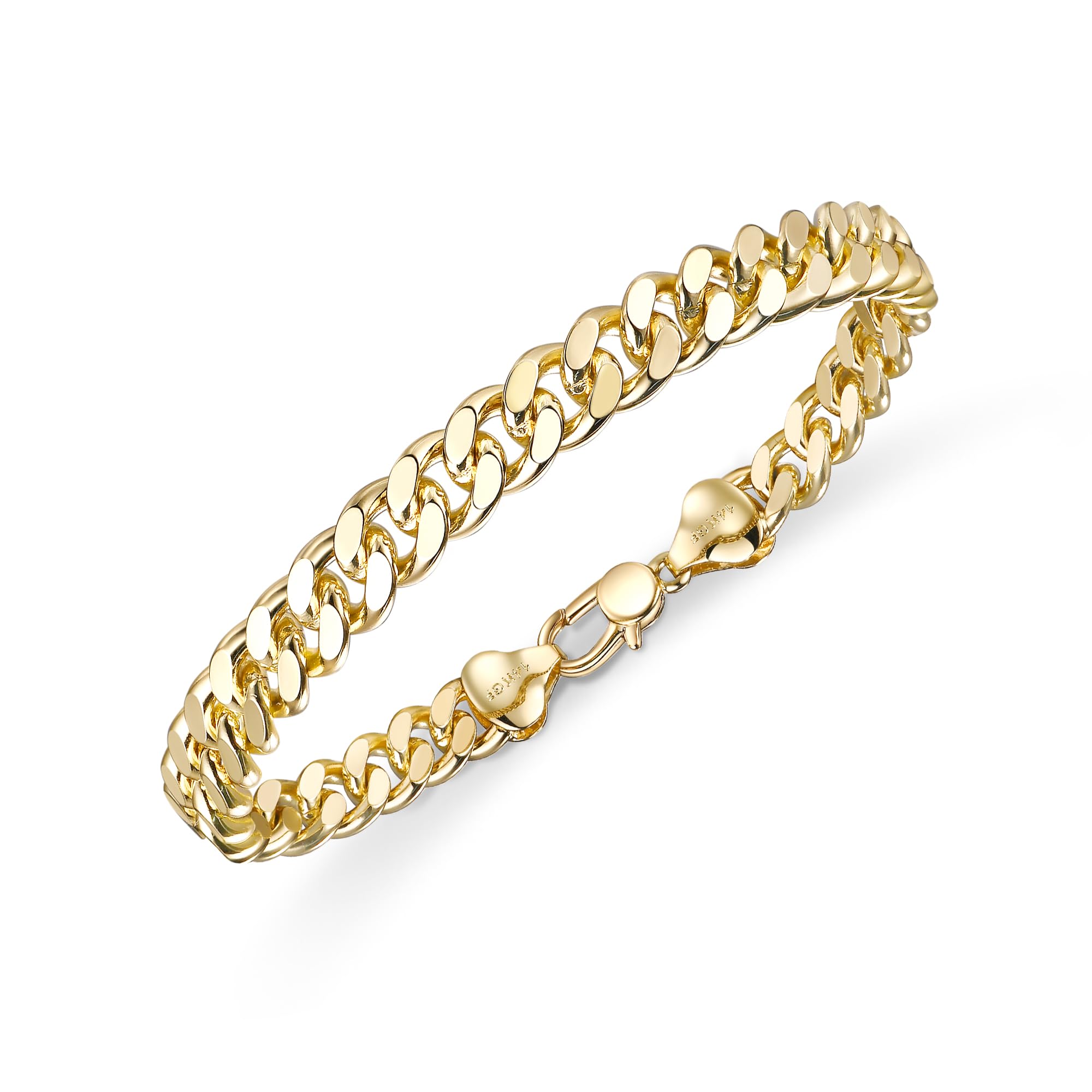 HIKARITO 7mm Gold Cuban Link Chain Bracelet for Men ＆ Women,14K Gold Bracelets Chain for Women & Men Chains for Mens Cuban Chains Bracelet Secure Buckle Hypoallergenic Trendy Dainty Jewelry Gifts Size( 7.5/8/8.5 in)