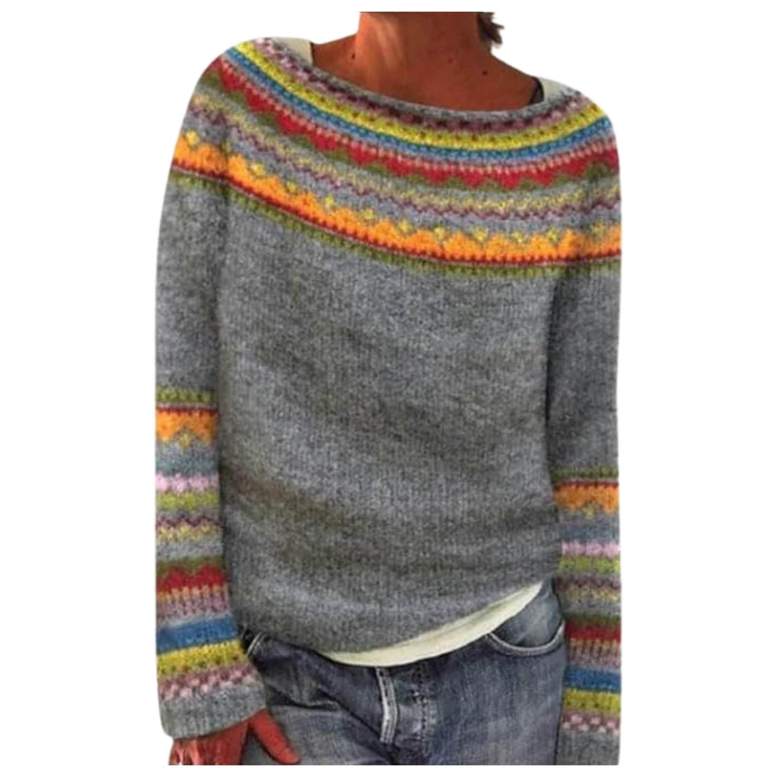 Maglioni da donna per autunno e inverno Fair Isle a maniche lunghe vintage autunno maglioni tunica vacanza sci fantasia lavorato a maglia sciolto brutto soffice top camicetta donna maglioni in cotone