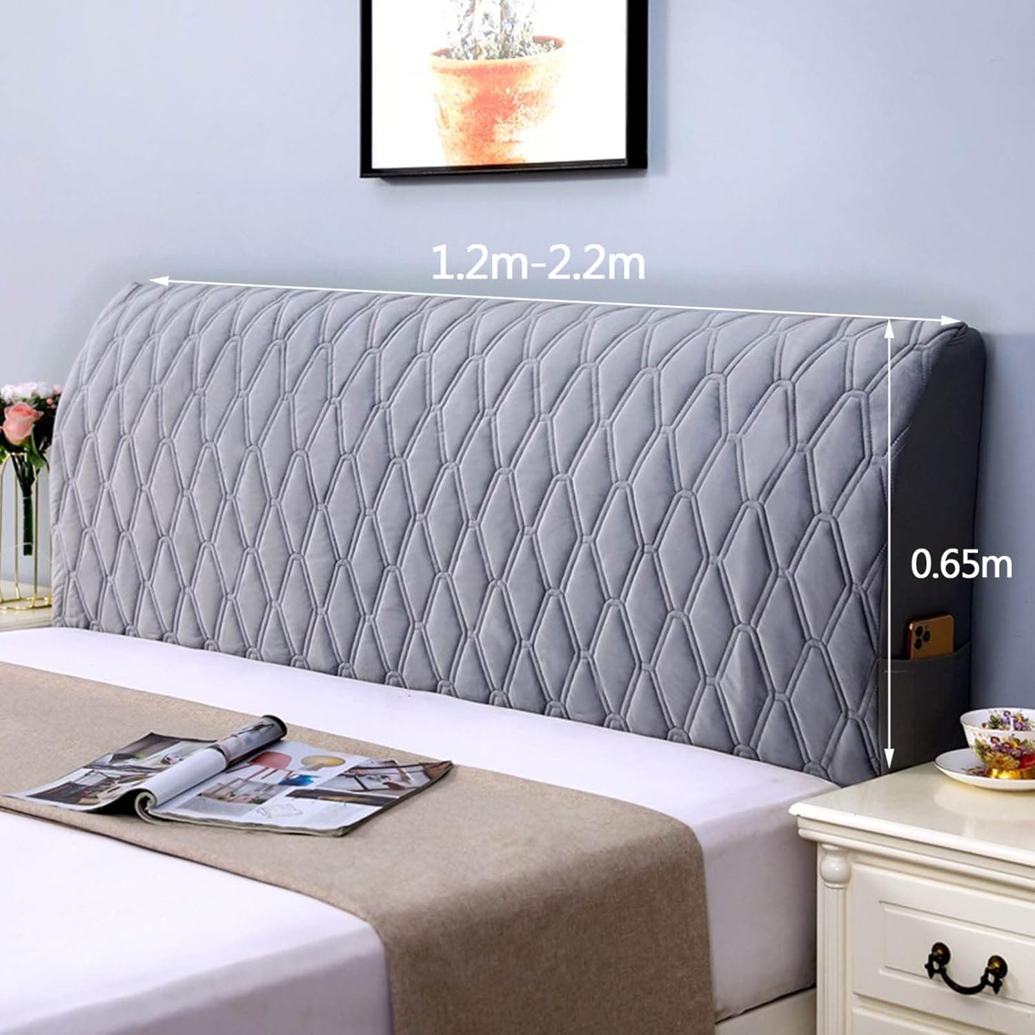 XOUVY Stretch Headboards Cover Slipcover King/Double/Single Sized Bed Headboards Slipcover Washable Protector Slipcover Solid Color Bedroom Decoration