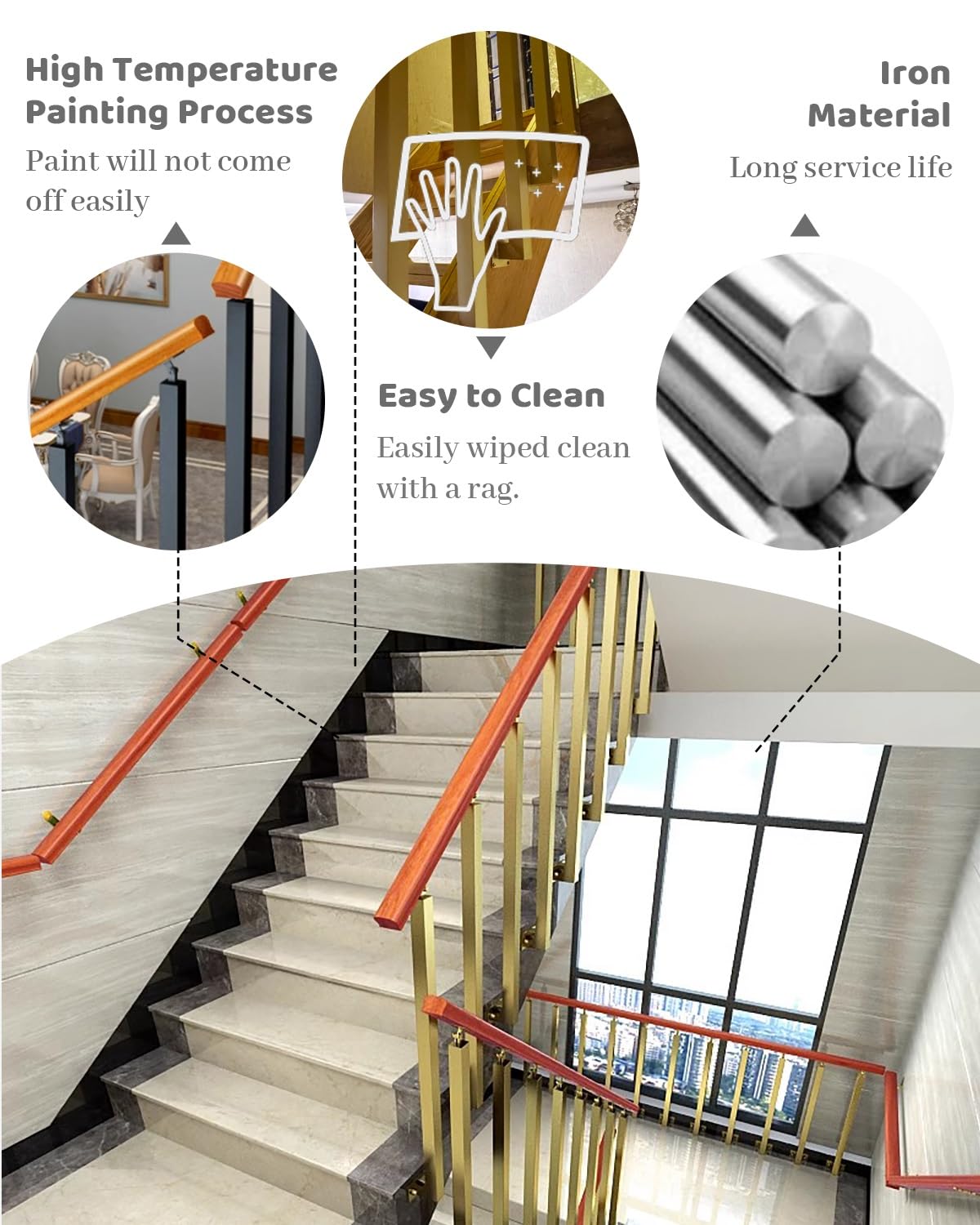 Zestaw metalowych kwadratowych balustrad schodowych – 30 szt. złotych wewnętrznych uchwytów bocznych, poręczy schodowych na taras - wsparcie dla bezpieczeństwa schodów i projektowania