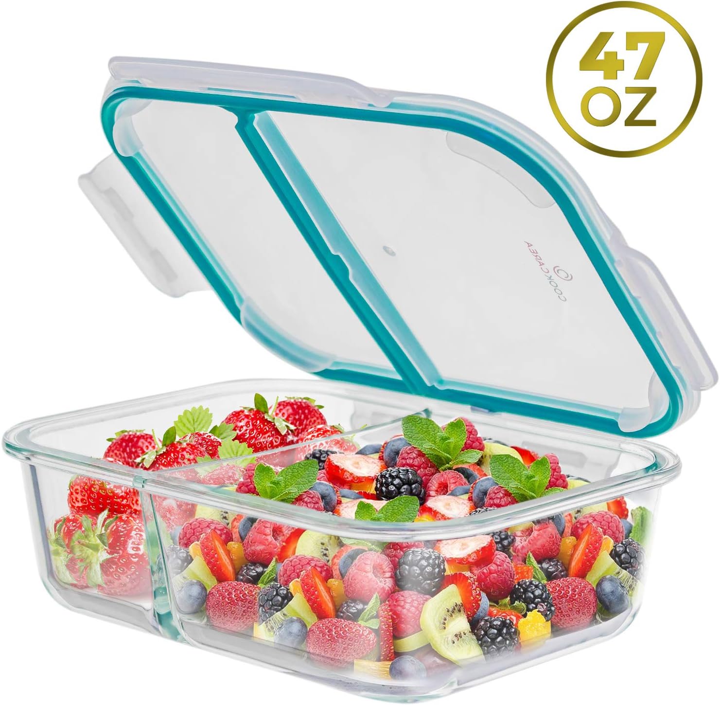 47 OZ Glass Meal Prep Containers 2 Compartments - Glass Food Storage Containers Food Prep Containers with Lids, Airtight Food Storage Containers, Glass Bento Box Lunch Containers