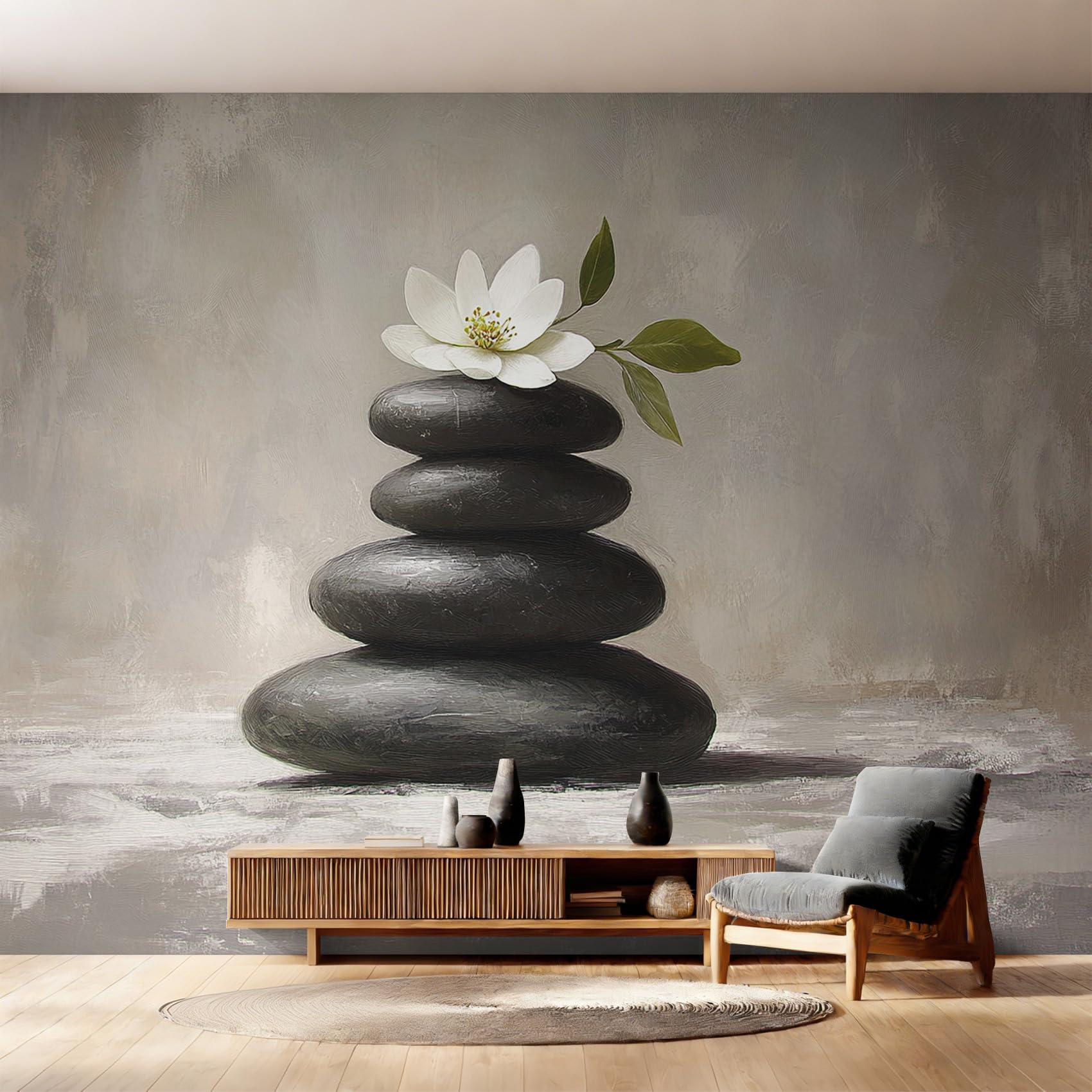 Papier Peint Pierre Zen Intissé Méditation Florale Salon 350x256