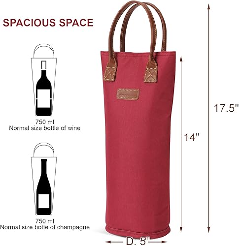 Miniatura 55 de ZORMY Bolsa de vino aislada para una sola botella, 1 botella de vino bolsa acolchada enfriador de vino perfecto para amantes del vino o regalo