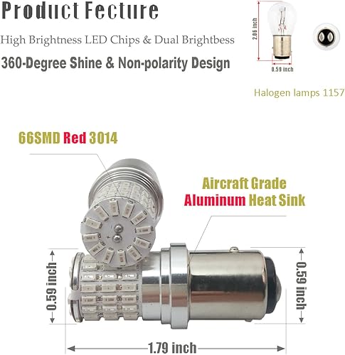 Miniatura 2 de iBrightstar Bombillas LED BAY15D de 9-30 V extremadamente brillantes 1157 2057 2357 7528 BAY15D de repuesto para luces de freno trasero, rojo