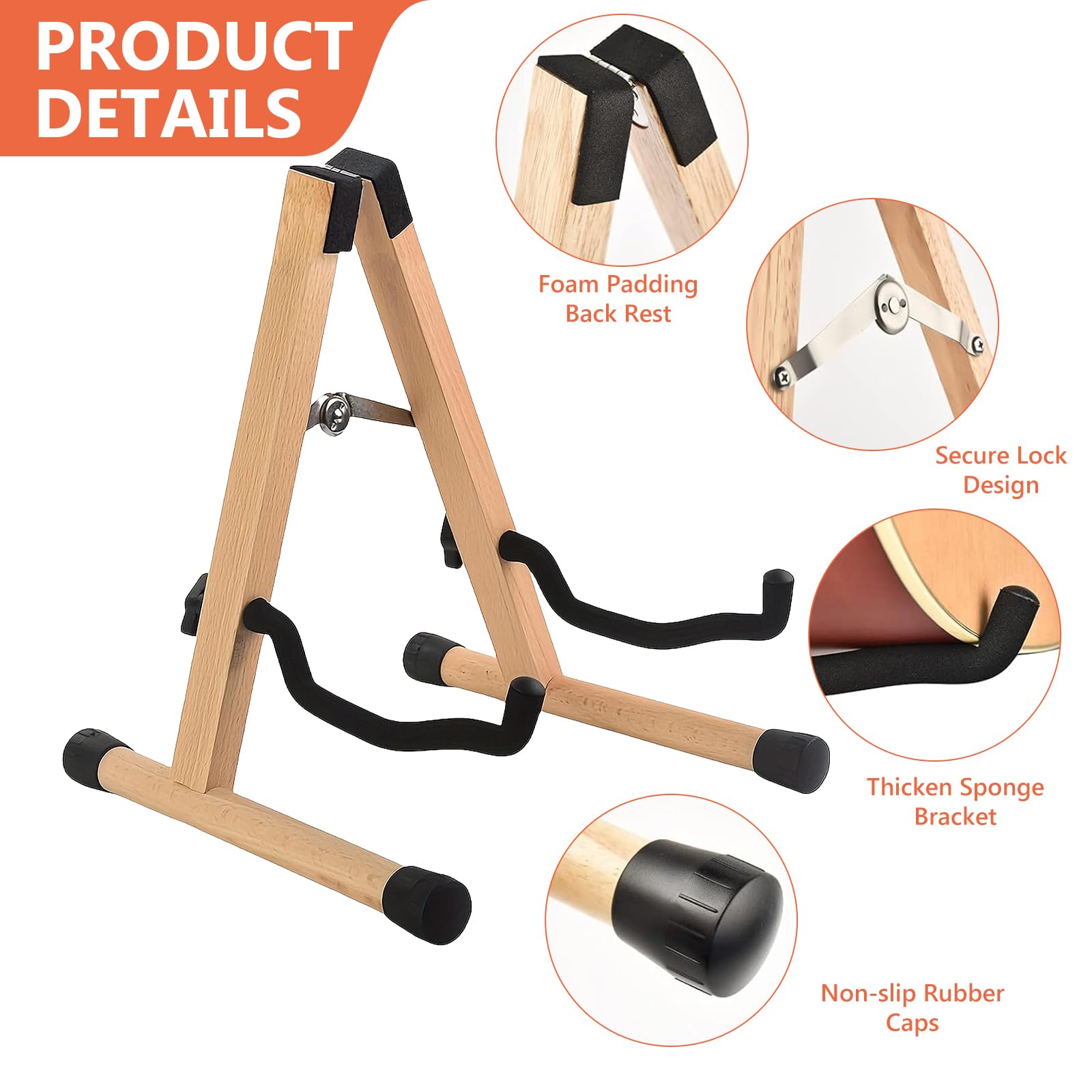 PORFOYO Soporte de madera ajustable para guitarra acústica, guitarra eléctrica y bajo, soporte plegable universal con marco A para violonchelo y ukelele
