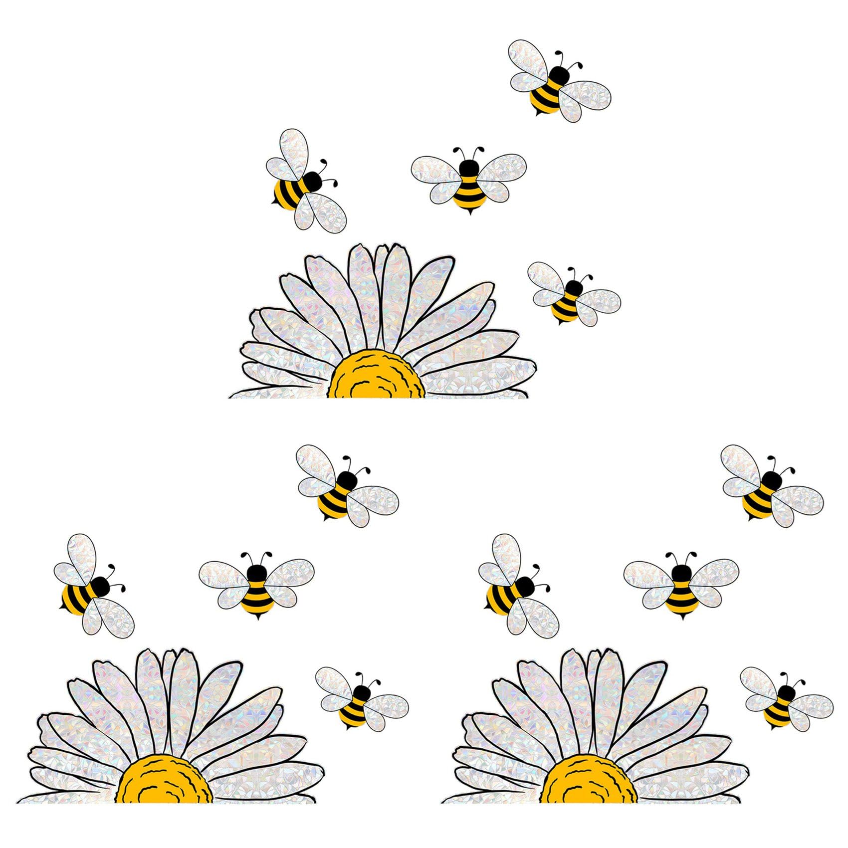 Vjsujehgy 3X Adorable Bees Style Glass Sticker, Bee Window Decals- Sunflower Stained Glass Window Stickers