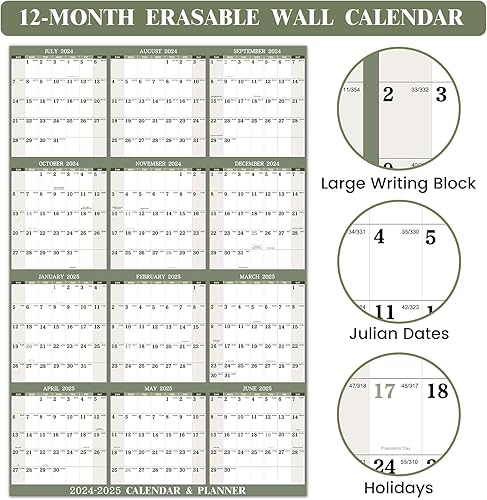 Miniatura 3 de Calendario de borrado en seco 2024-2025 para pared, calendario anual de pared 2024-2025, 34.6 x 22.9 pulgadas, julio de 2024 a junio de 2025,