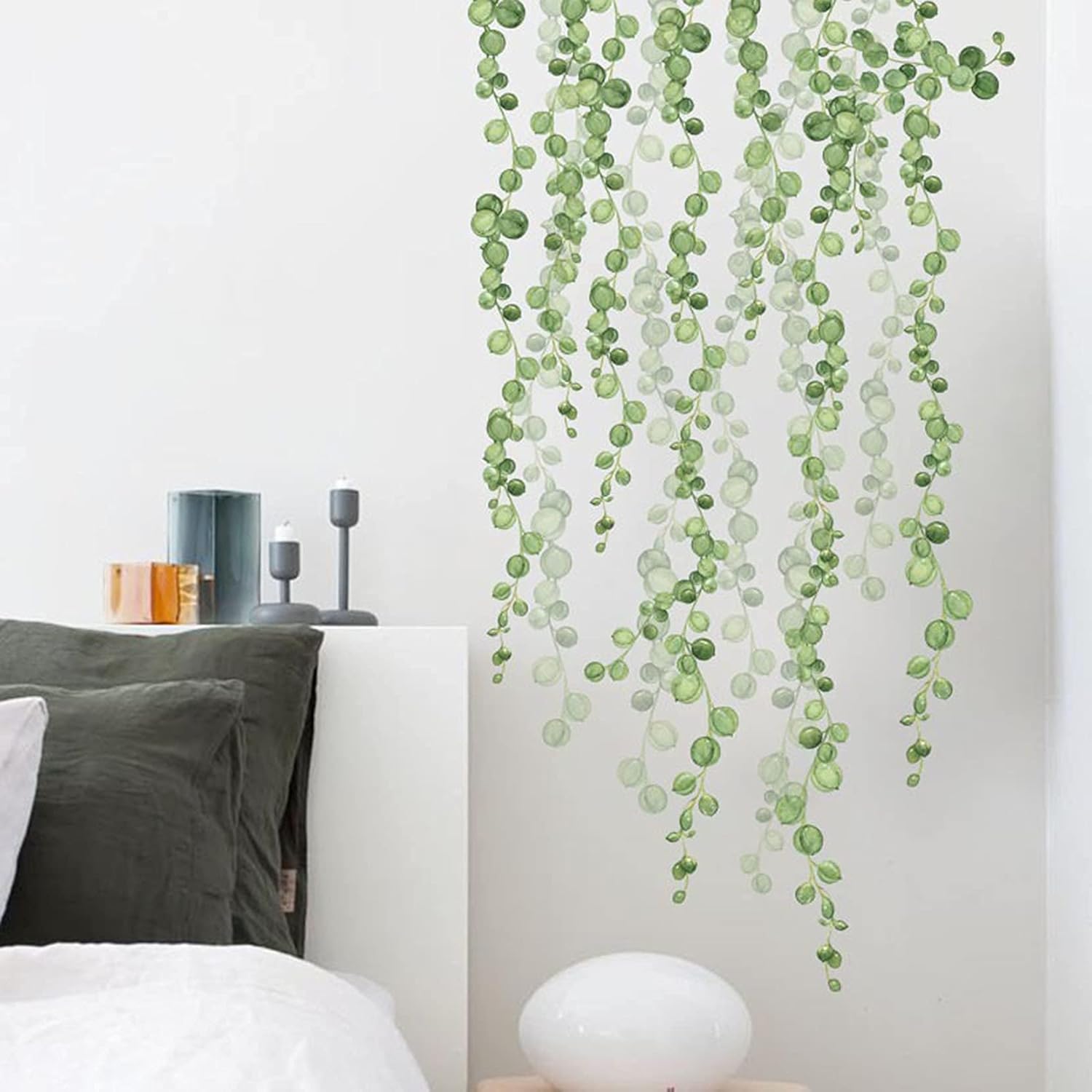 String of Pearls Vine Peel and Stick Wall Decals Elegant Vines Wall Stickers Green Plants Leaf Wall Decals for Living Room Removable Wall Art Mural Decor Nature Wall Decals Decoration for Nursery : Tools & Home Improvement