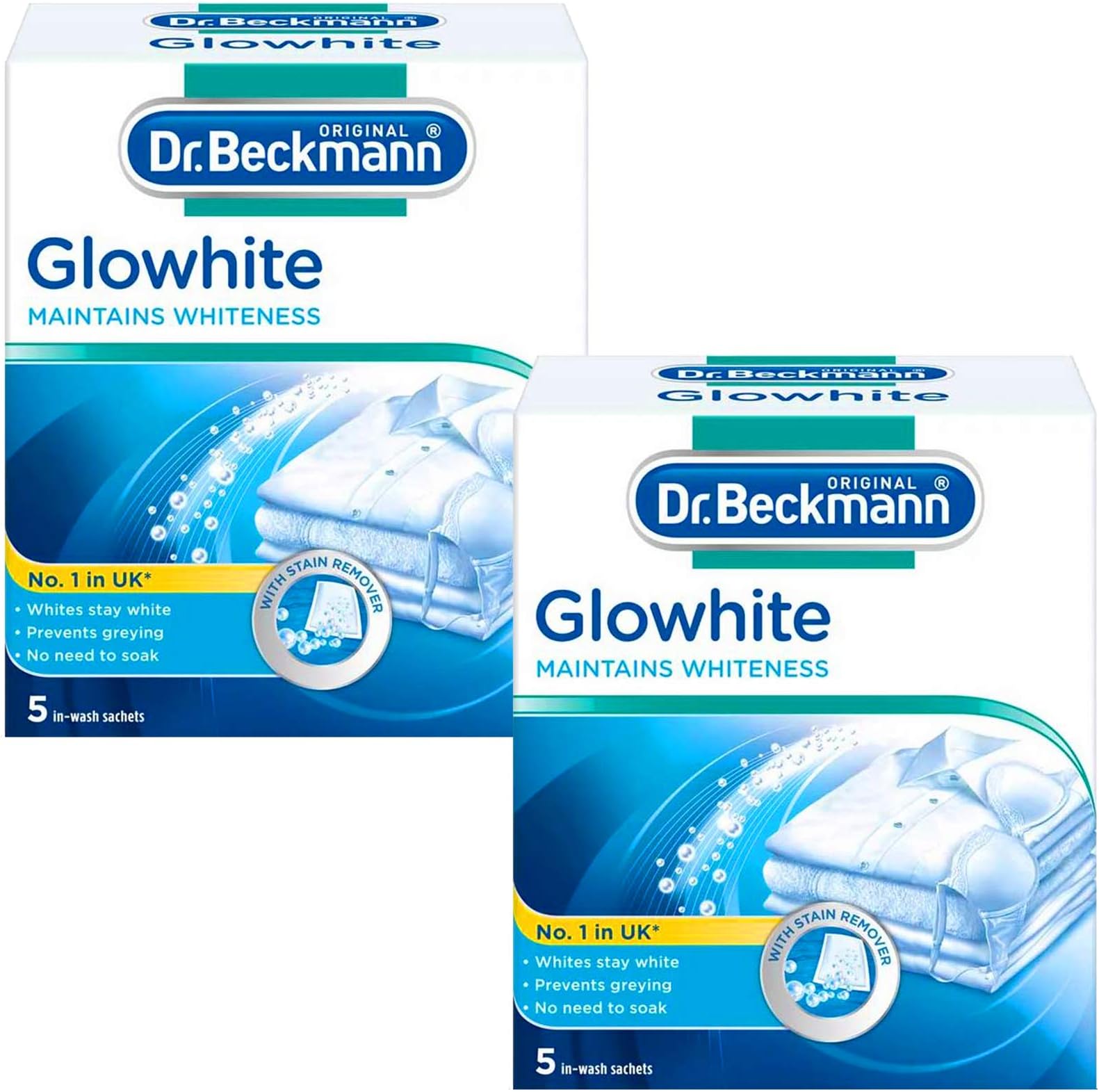 Dr Beckmann Glowhite Fabric Whitener with Stain Remover, 40 g 10 Count (Pack of 2)
