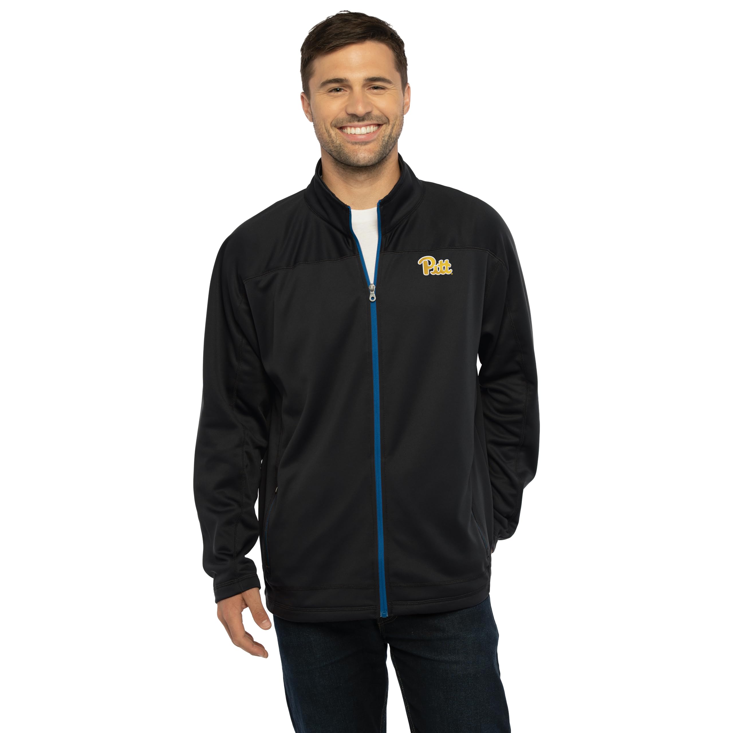 Vantage Apparel Men's Collegiate Full Zip Soft Shell Micro Fleece Jacket, Pittsburgh Panthers, Royal, Large