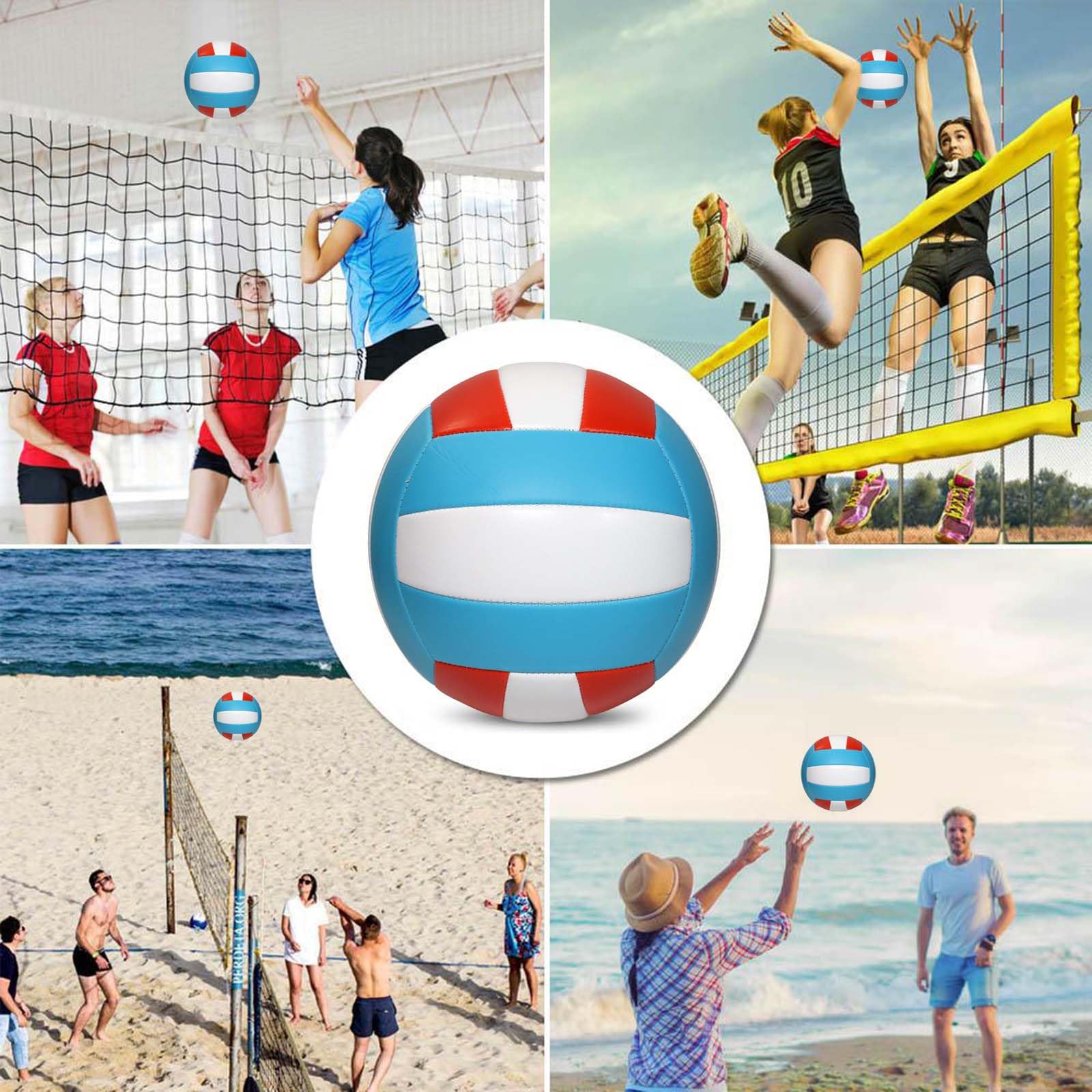 Pelota de voleibol oficial tamaño 5 PVC suave con bomba azul blanco rojo