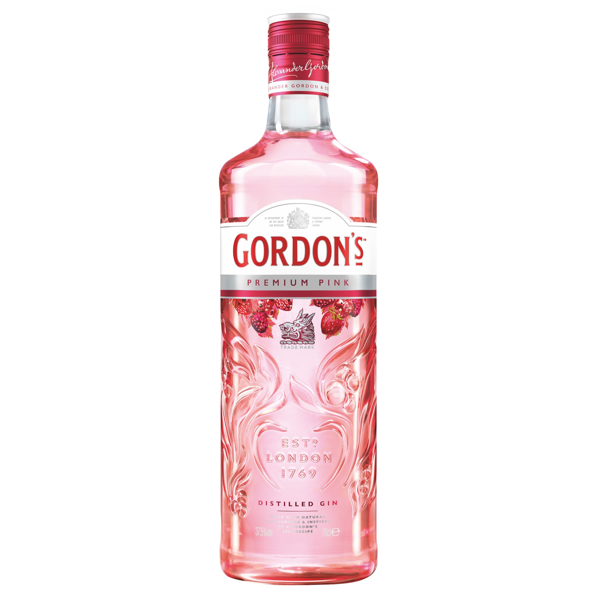 Gordon's Pink Gin, Premium destilliert, Erfrischend köstlich, mit Erdbeer- und Himbeergeschmack, handgefertigt in England, 37,5% Vol, 700 ml Einzelflasche