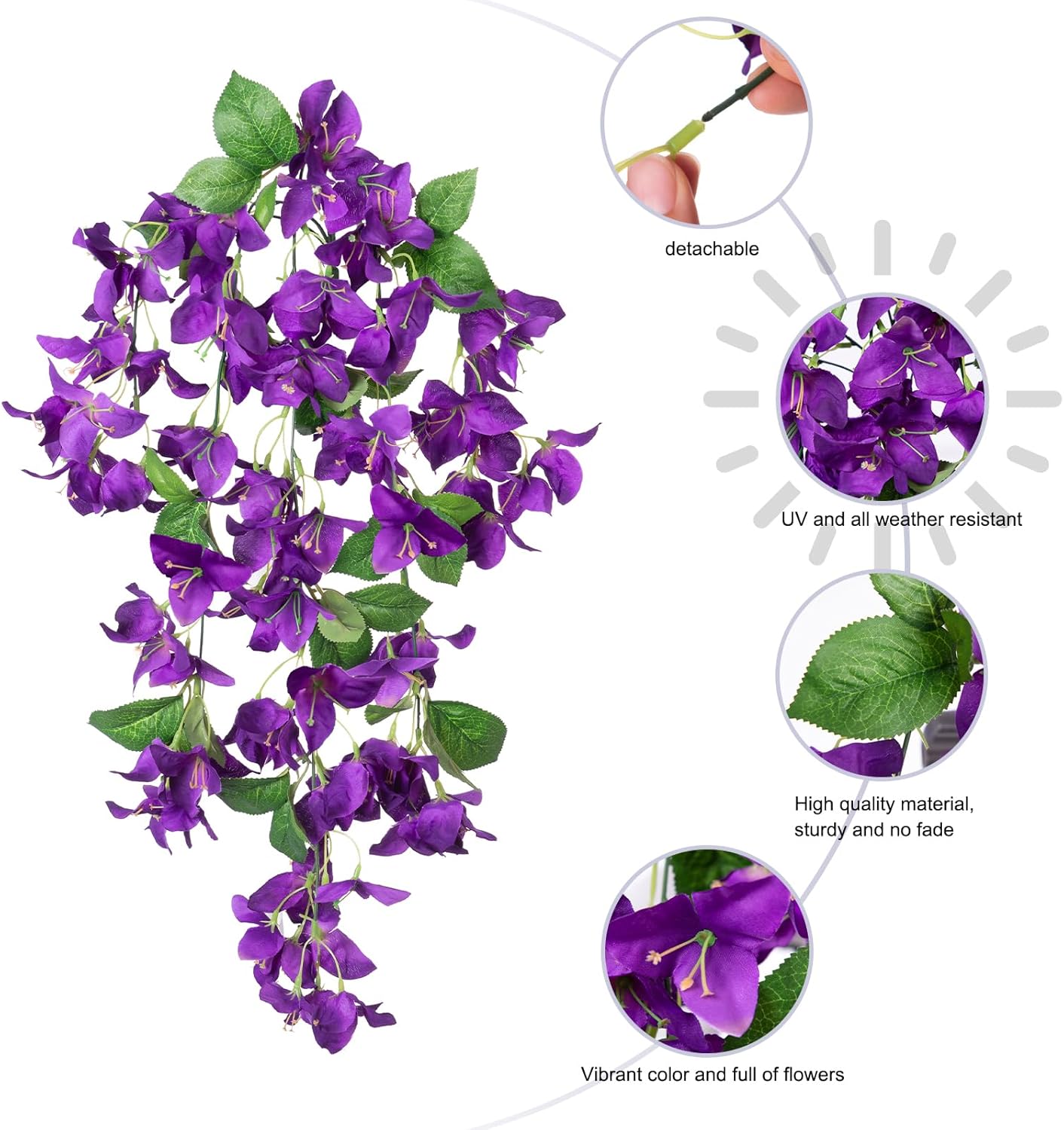 2PCS Bougainvillea Artificial Hanging Flowers Plants for Outdoors Outside Spring Decoration, Faux Silk Flowers Fake Vines UV Resistant Look Real Realistic for Front Door Porch Planter Balcony, Purple - Image 4