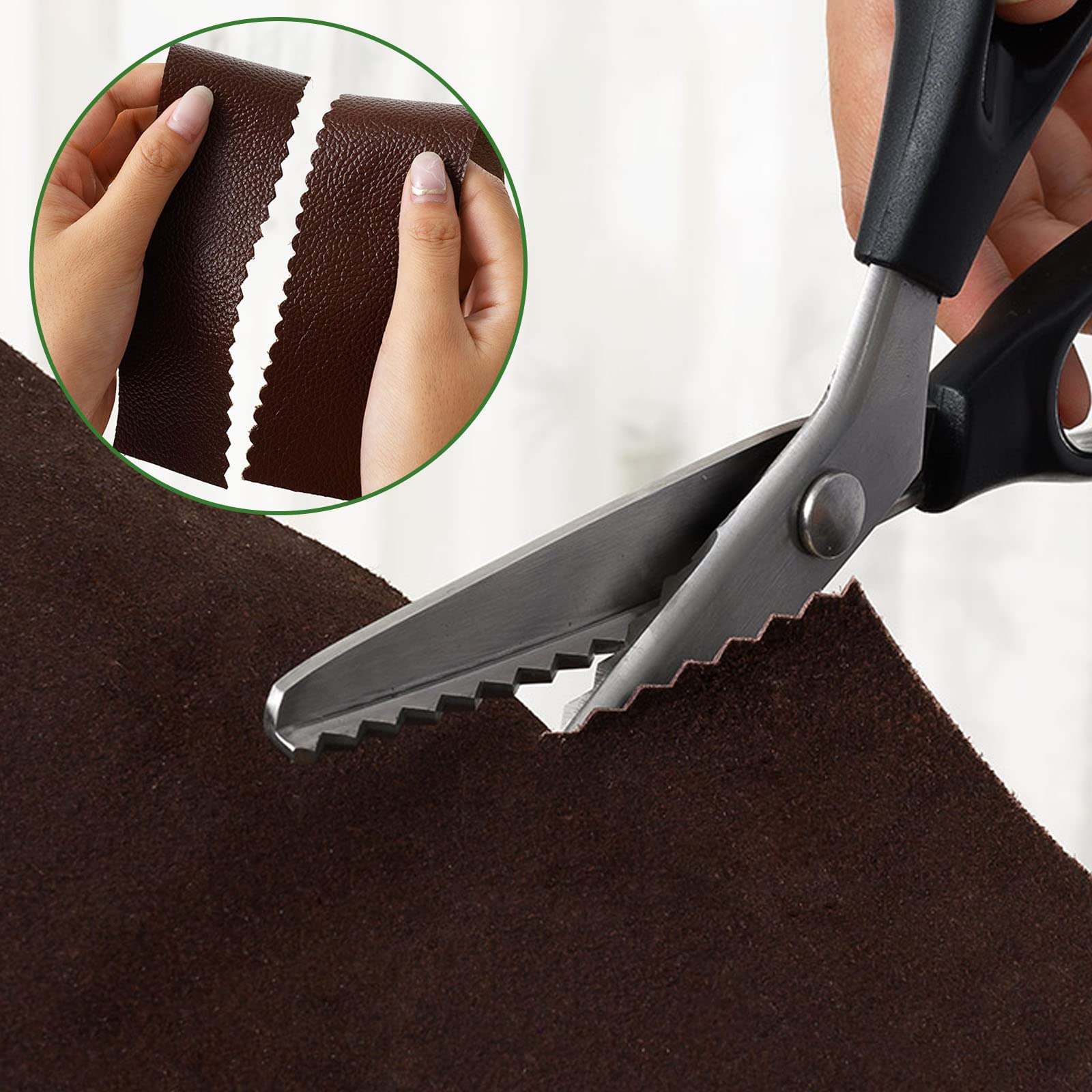 DaKuan 2 Models Pinking Shears for Crafting and Paper Cutting, Zig Zag Scissors for Fabric and Leather (5 mm Triangular and Rounded Teeth)