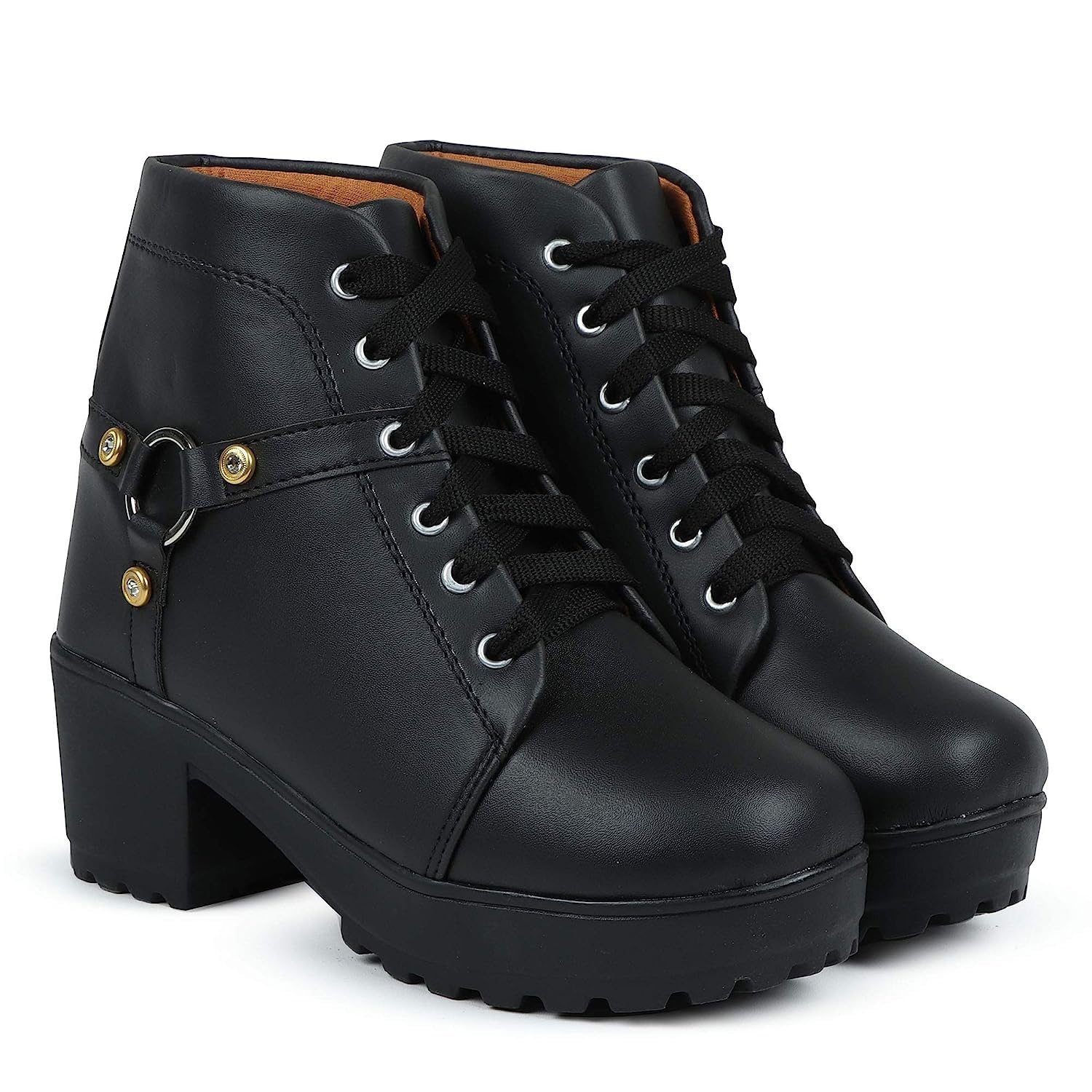 Woomen s Boots Shoes High Neck Fashion Casual Boot High Ankle Heel for Girls Boot (Size UK6, Black)-image-48