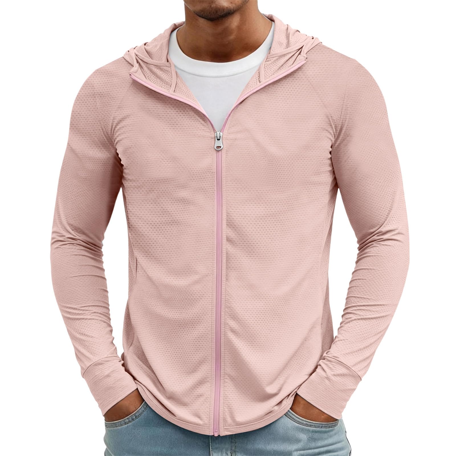 MOKBAY Camiseta Proteccion Solar Hombre UPF 50 Rashguard con Capucha Manga Larga Verano Trekking Deporte Pesca Surf Running Camisetas