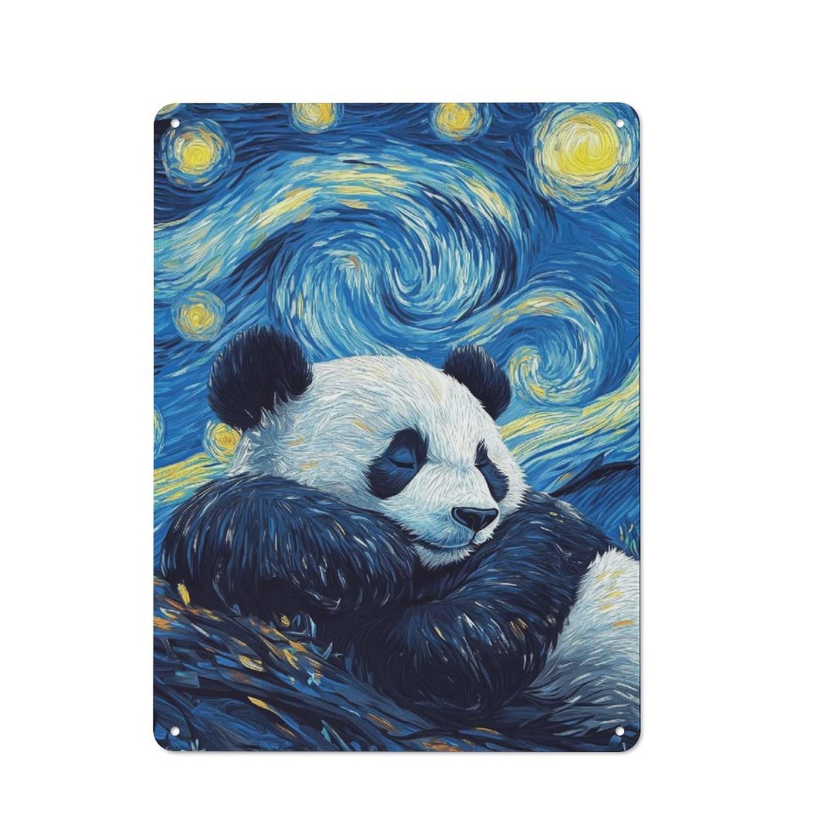 Vintage Metal Plaque 40x30cm Featuring Panda Starry Night, Diner Style Decor for Restaurant, Kitchen, Counter Or Breakfast Nook